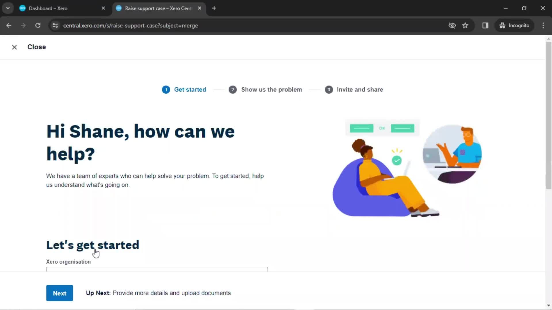 Help center screenshot