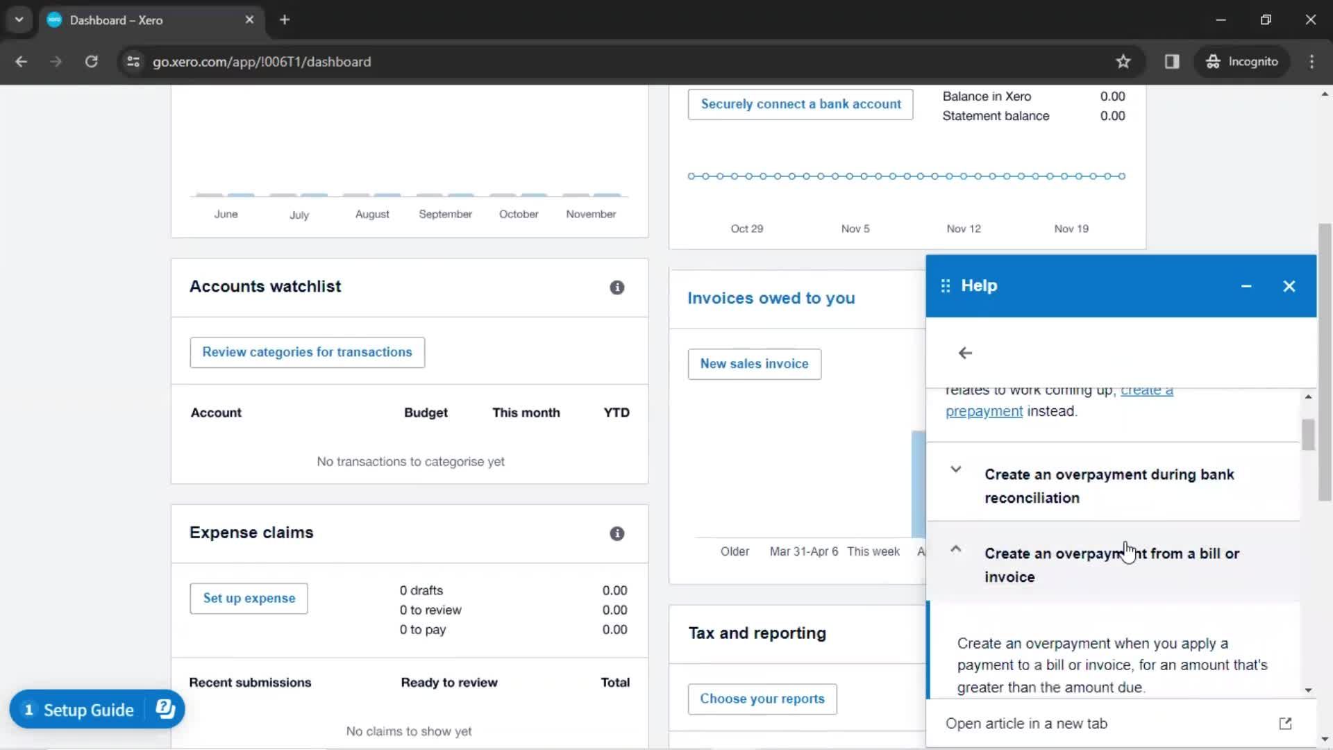 Help center screenshot