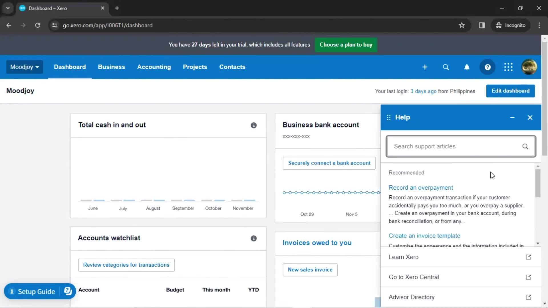 Help center screenshot