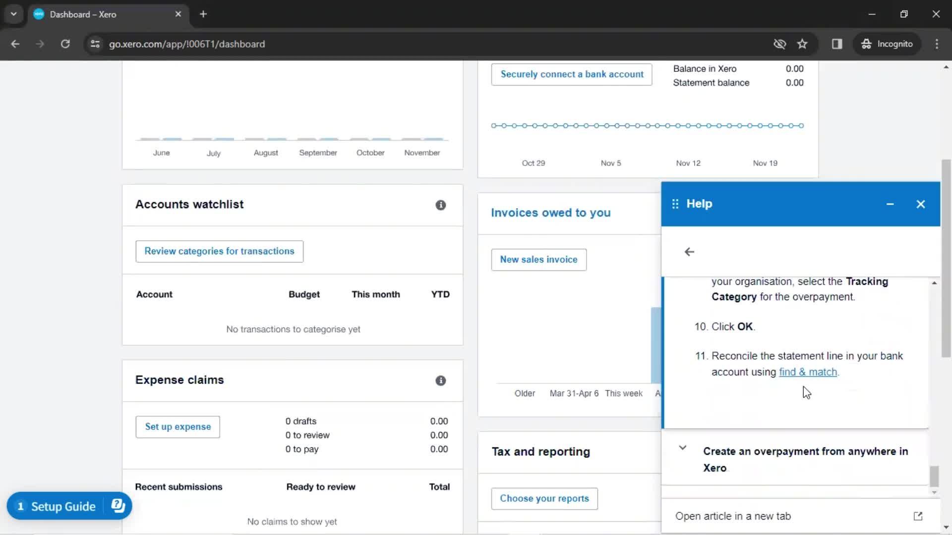 Help center screenshot