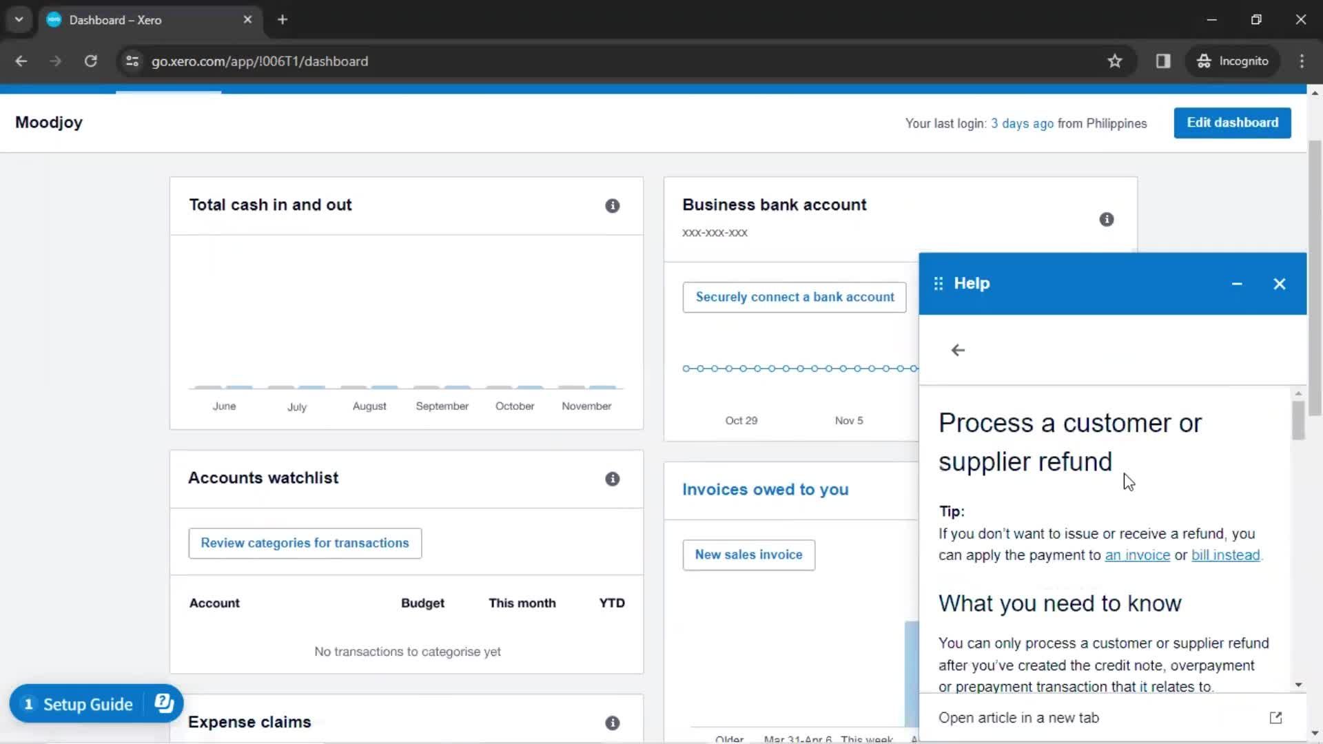 Help center screenshot