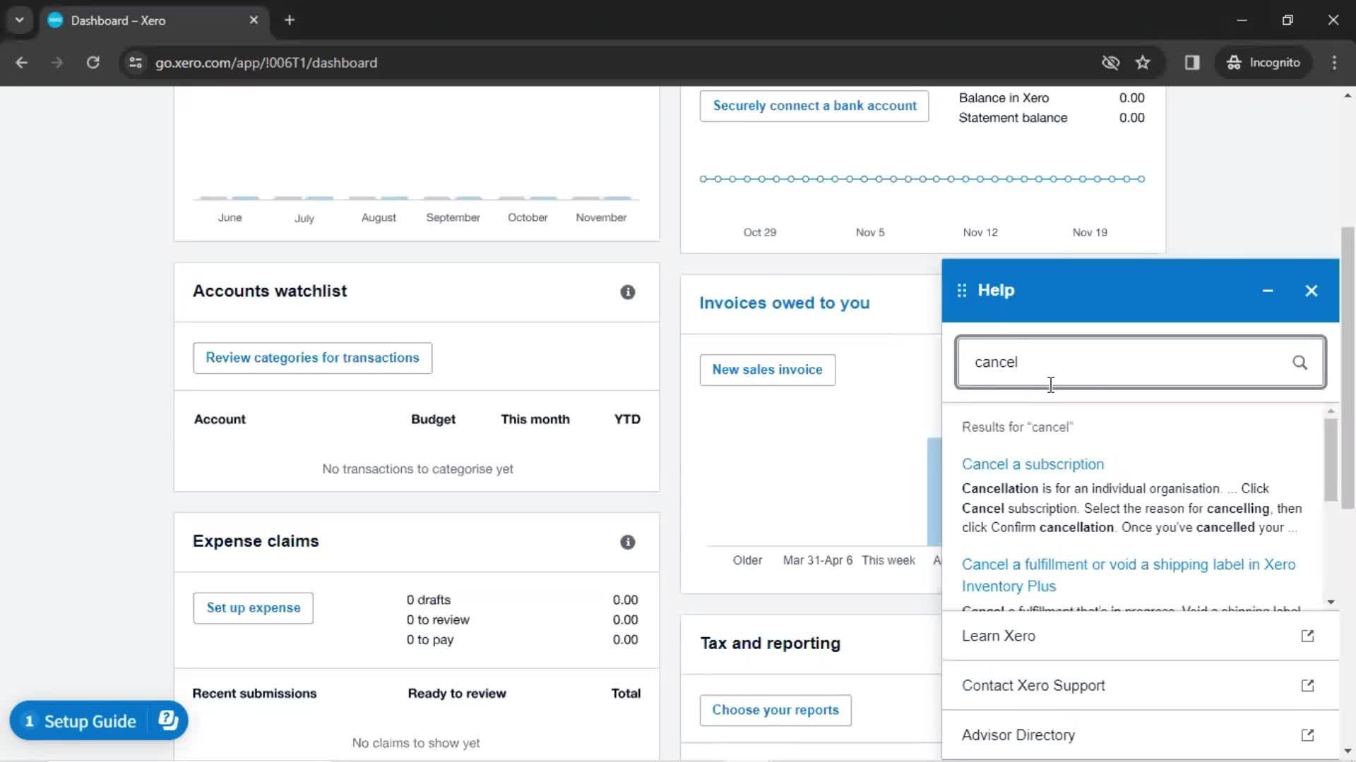 Help center screenshot