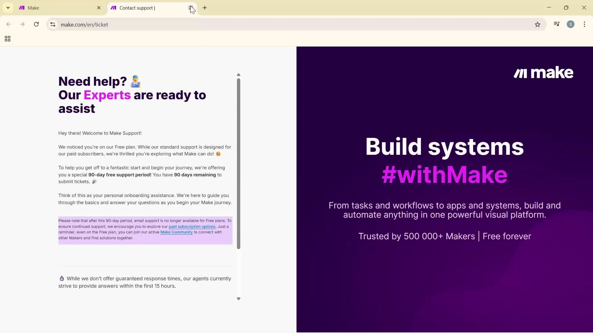 Help center screenshot