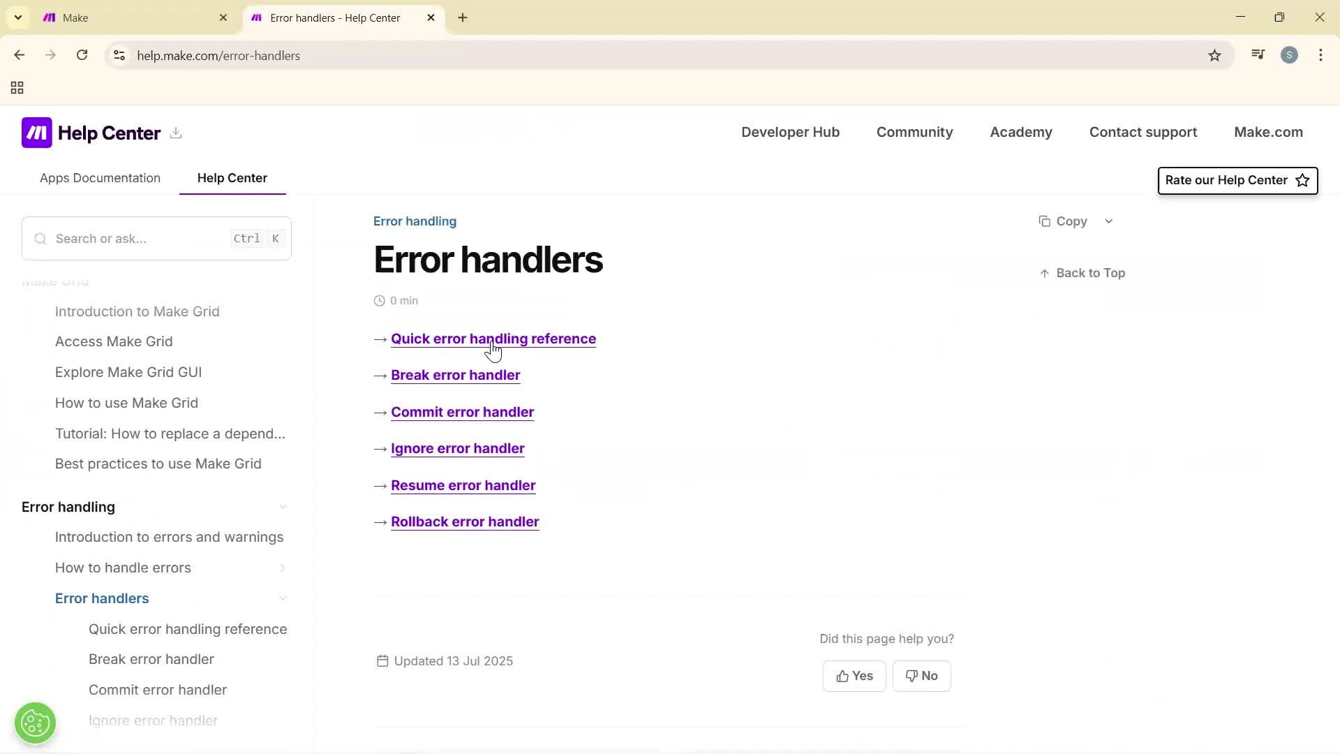 Help center screenshot