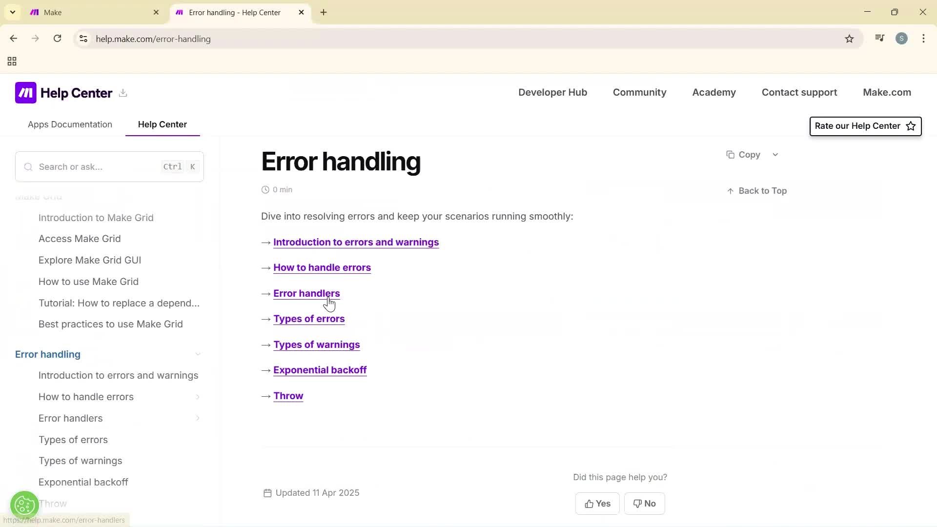 Help center screenshot