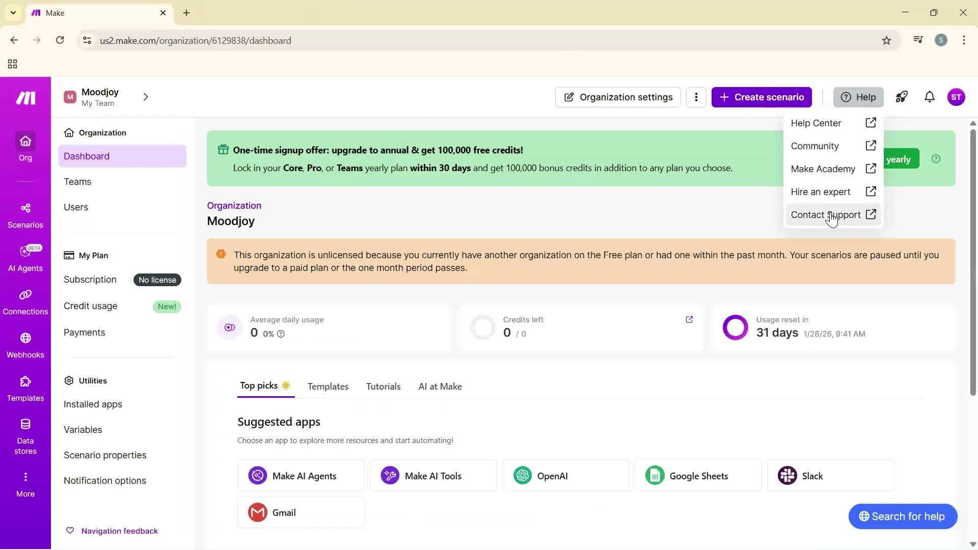 Help center screenshot