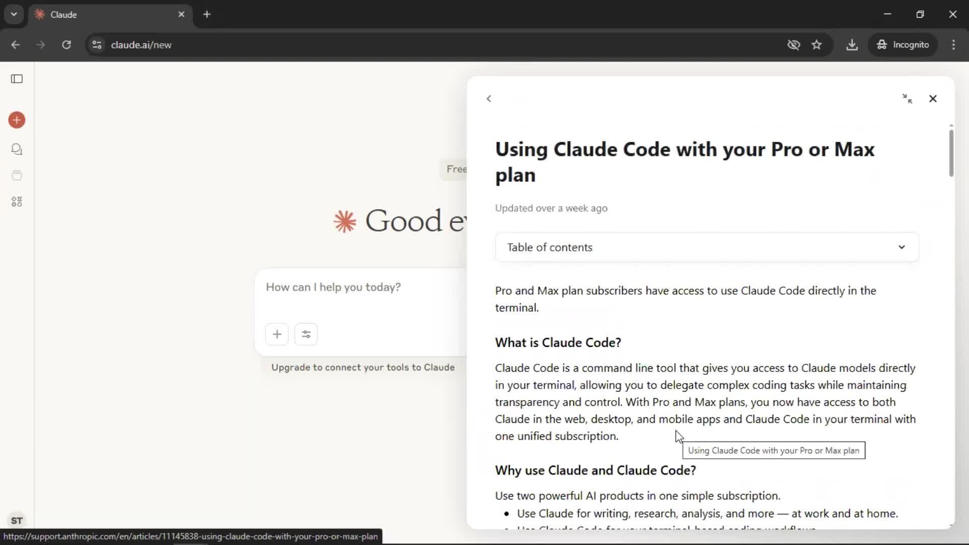 Help center screenshot