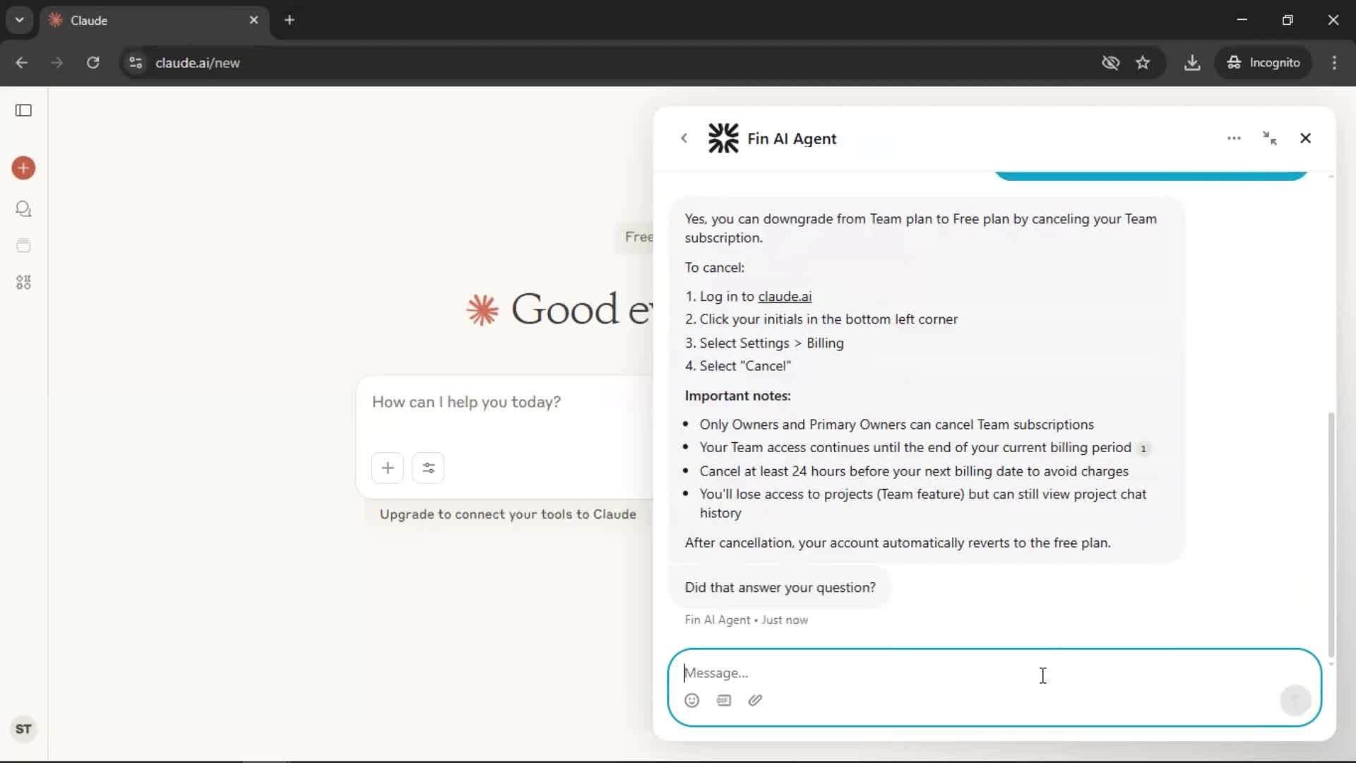 Help center screenshot
