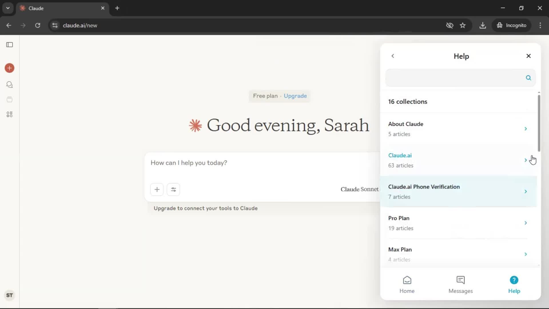 Help center screenshot