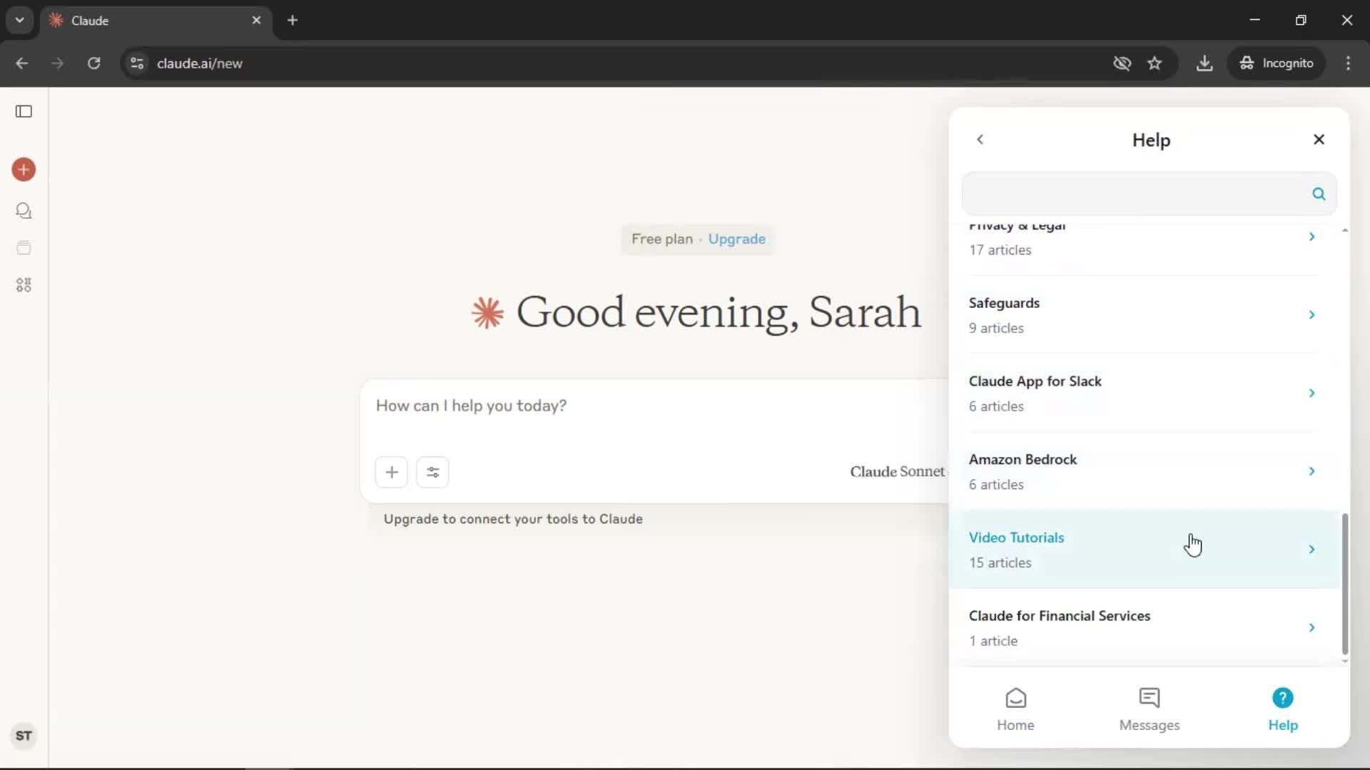 Help center screenshot