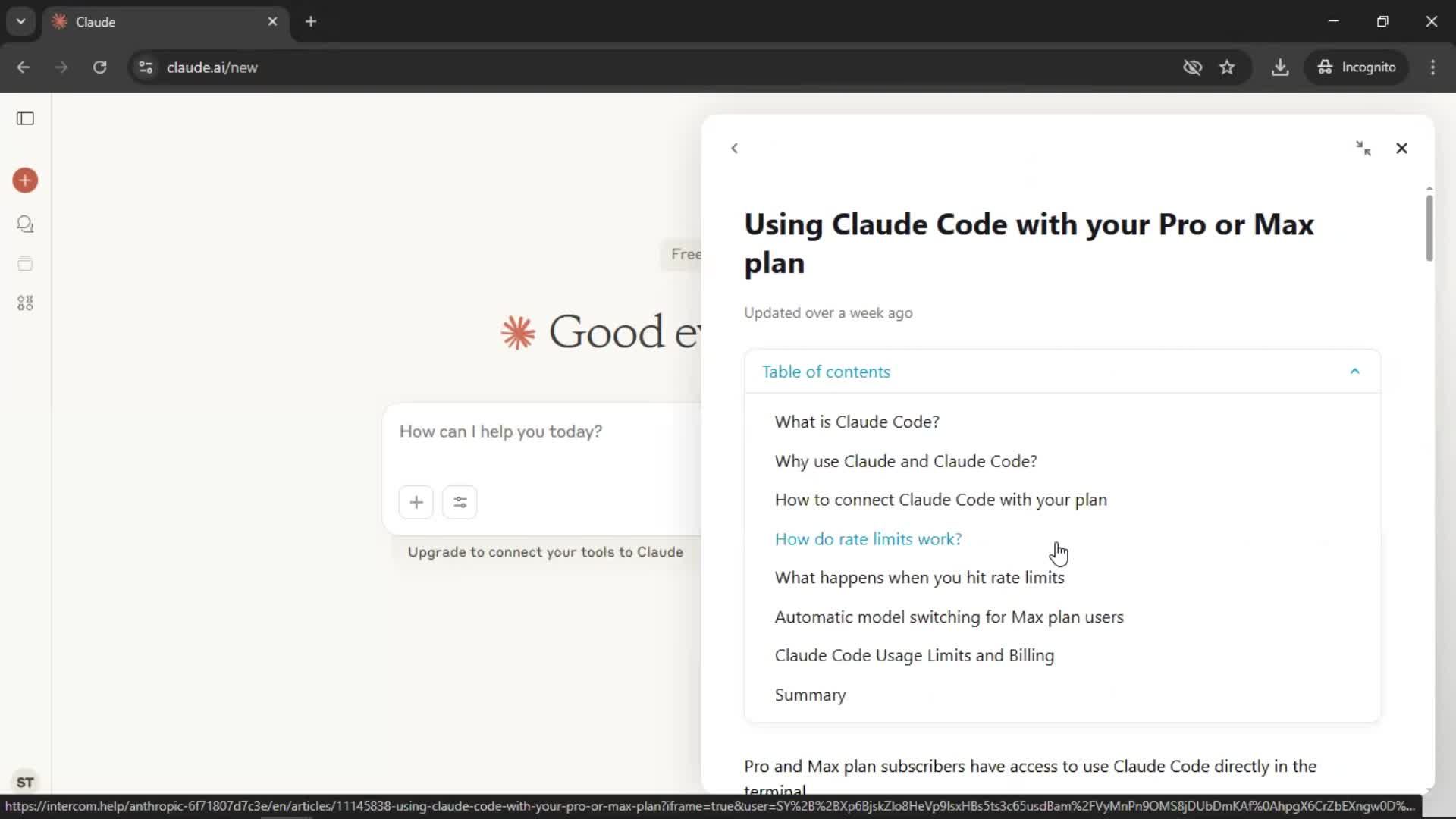 Help center screenshot