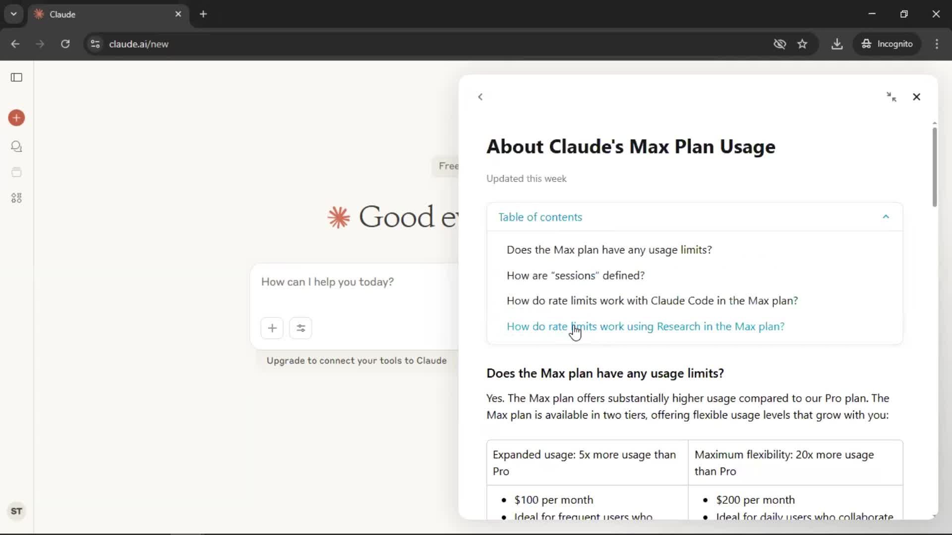 Help center screenshot