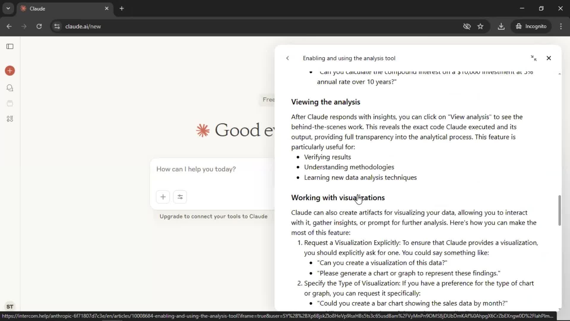 Help center screenshot