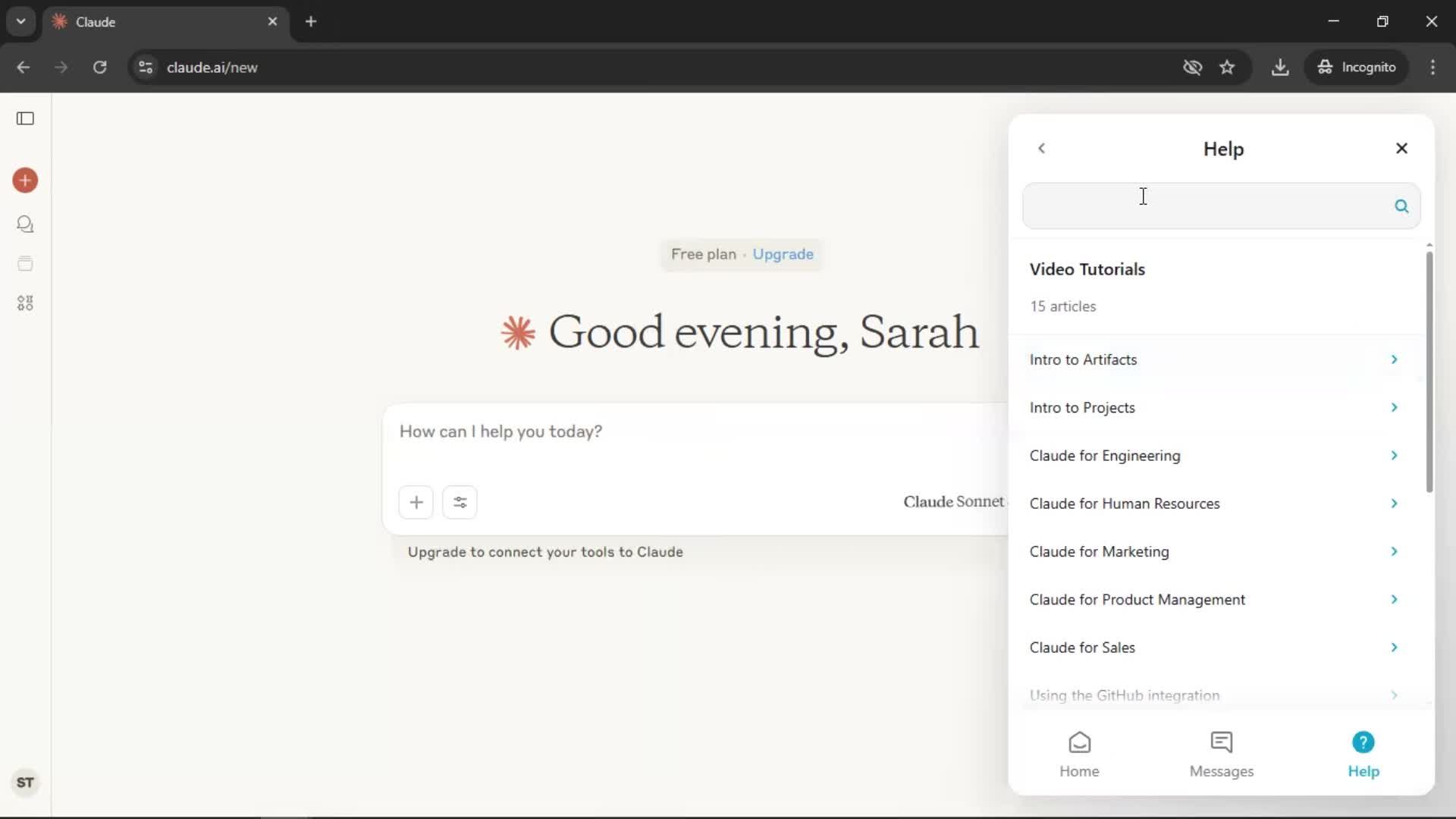 Help center screenshot
