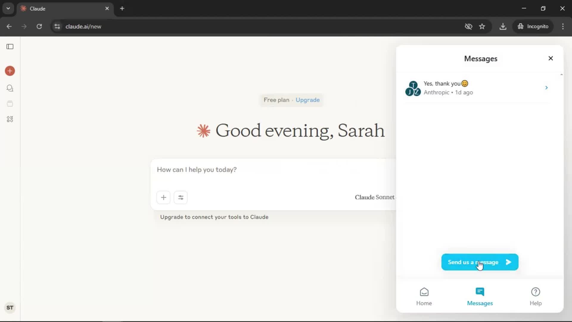 Help center screenshot