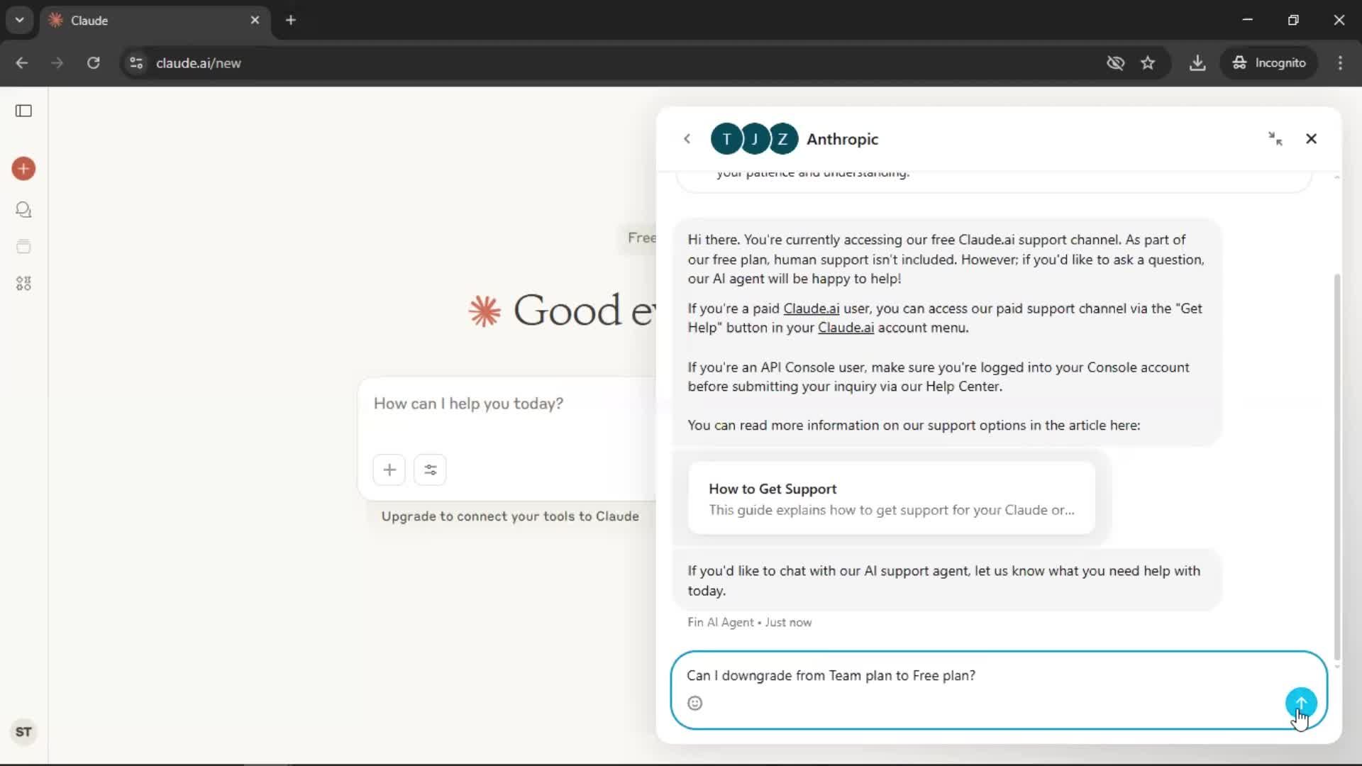 Help center screenshot