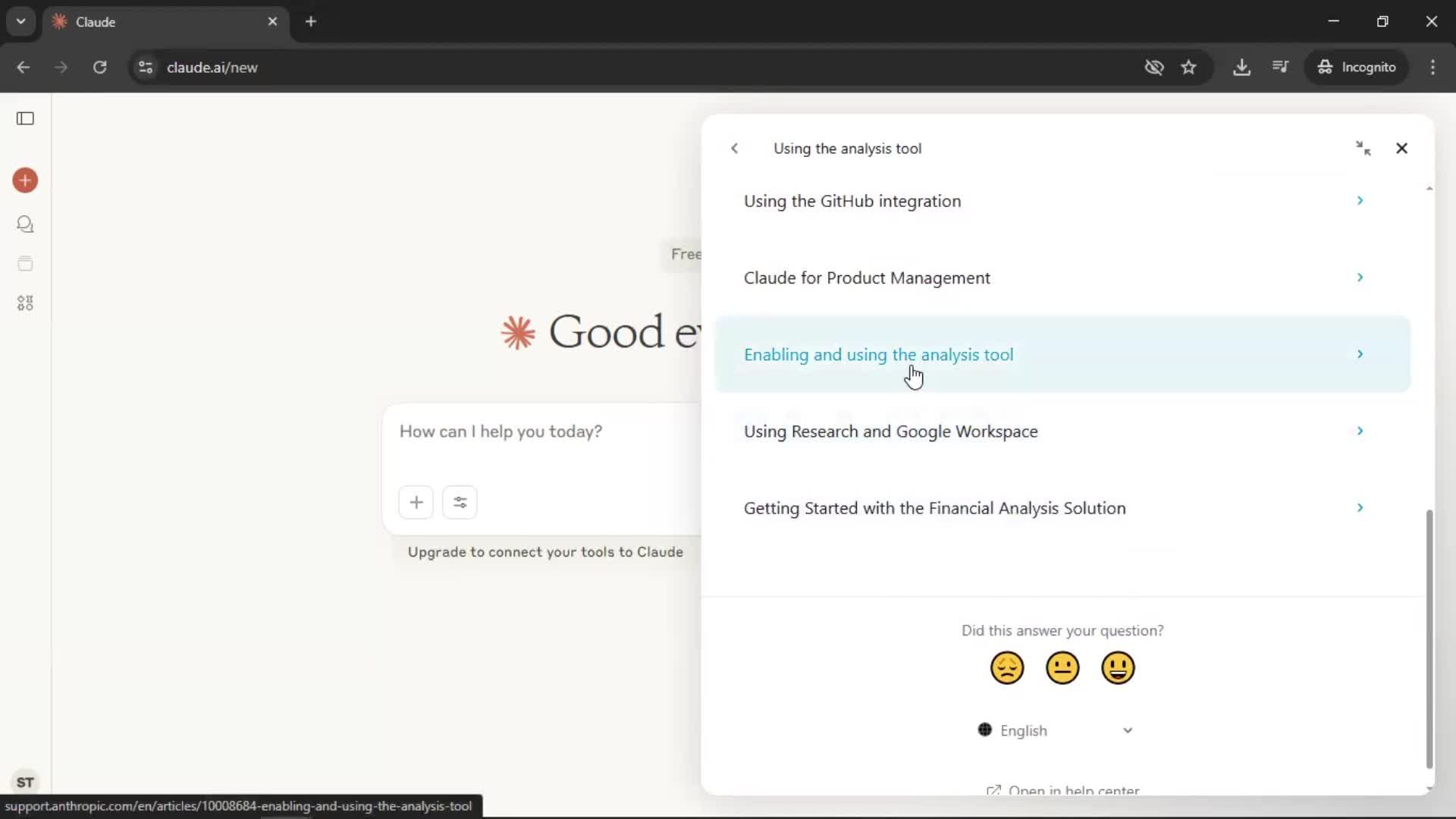 Help center screenshot