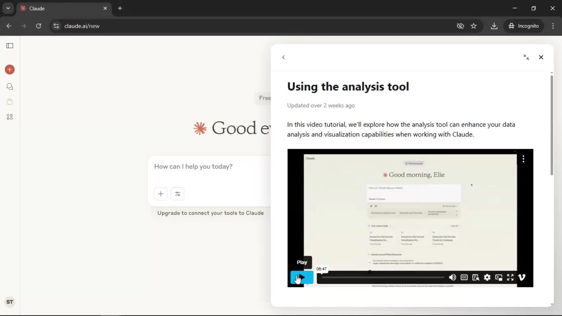 Help center screenshot