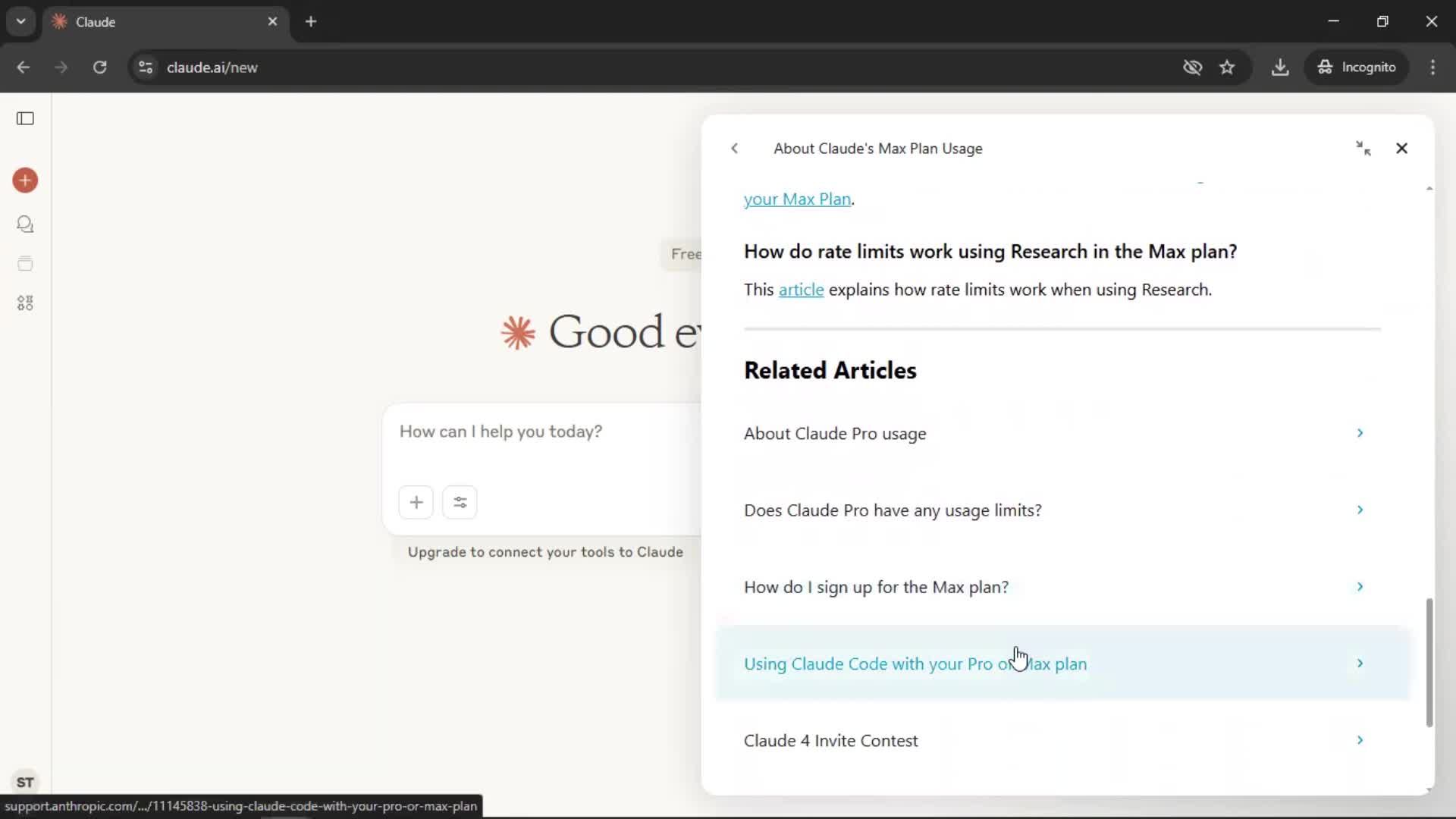 Help center screenshot