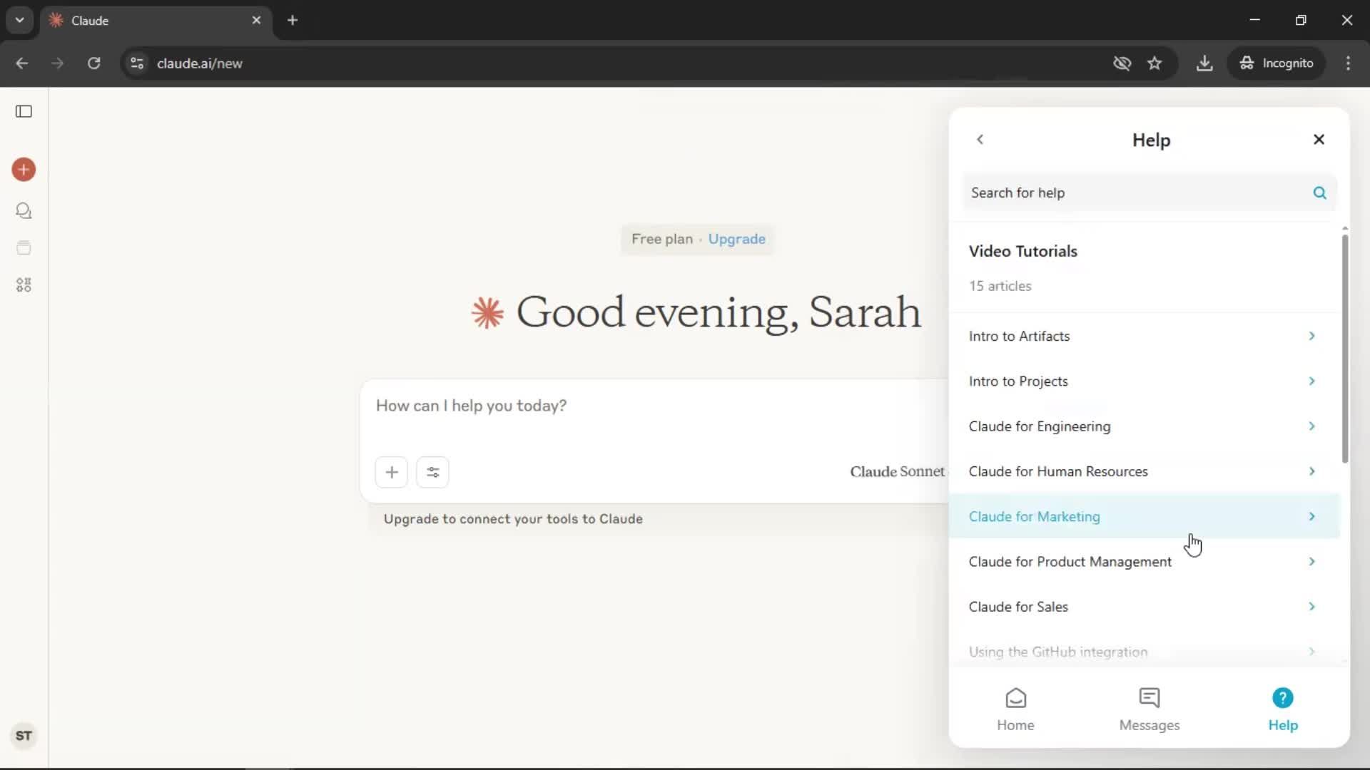 Help center screenshot