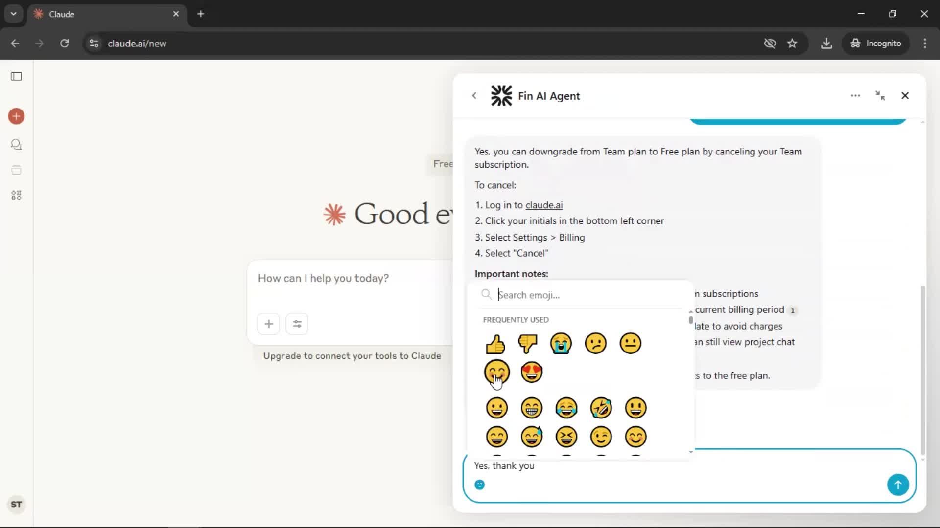 Help center screenshot