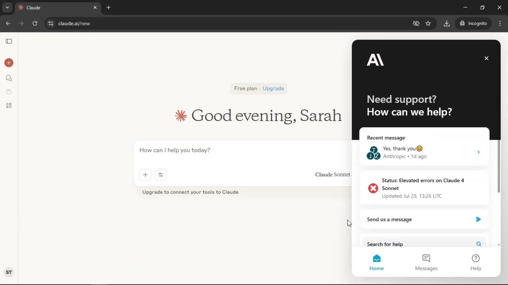 Help center screenshot