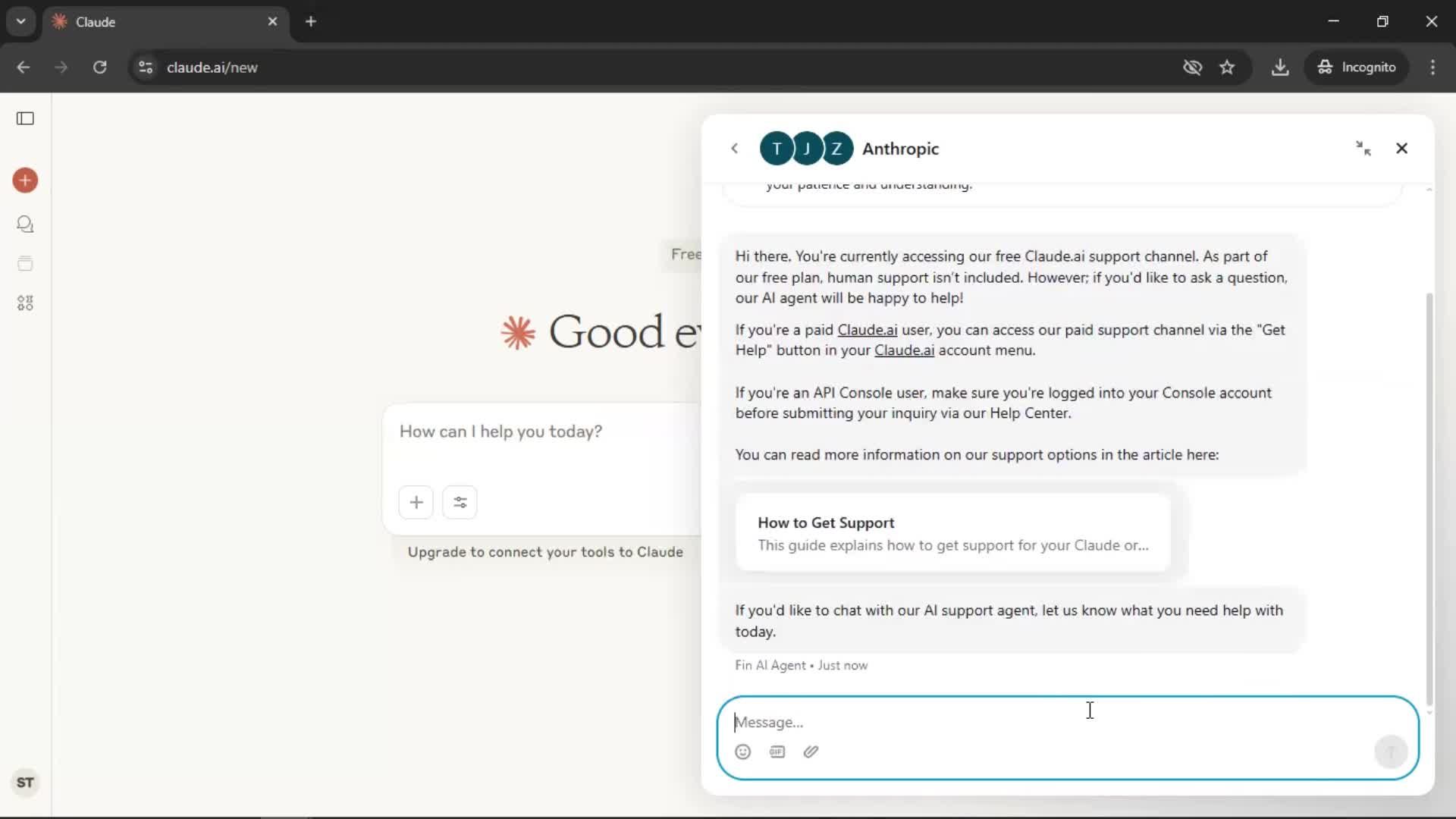 Help center screenshot