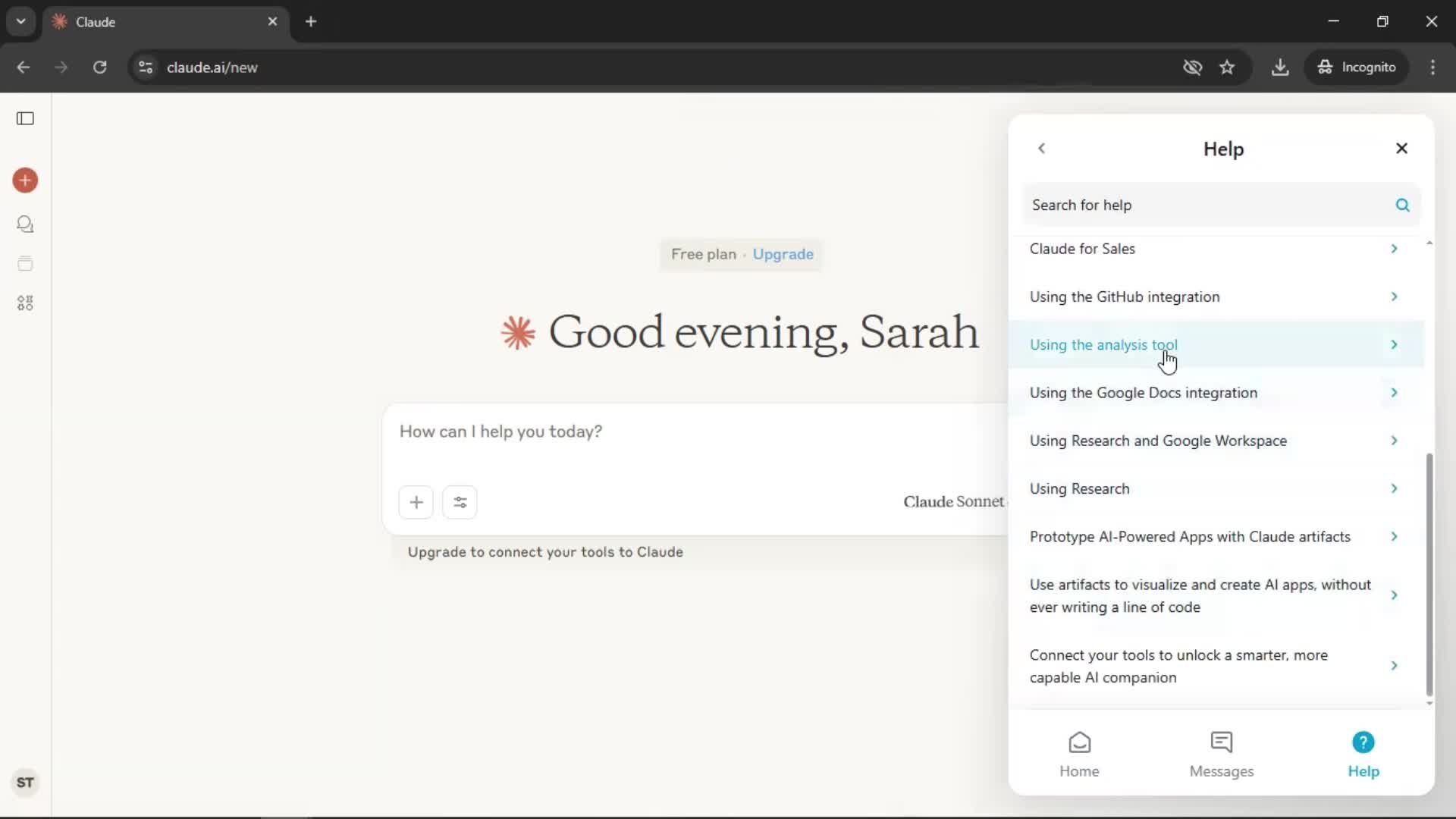 Help center screenshot