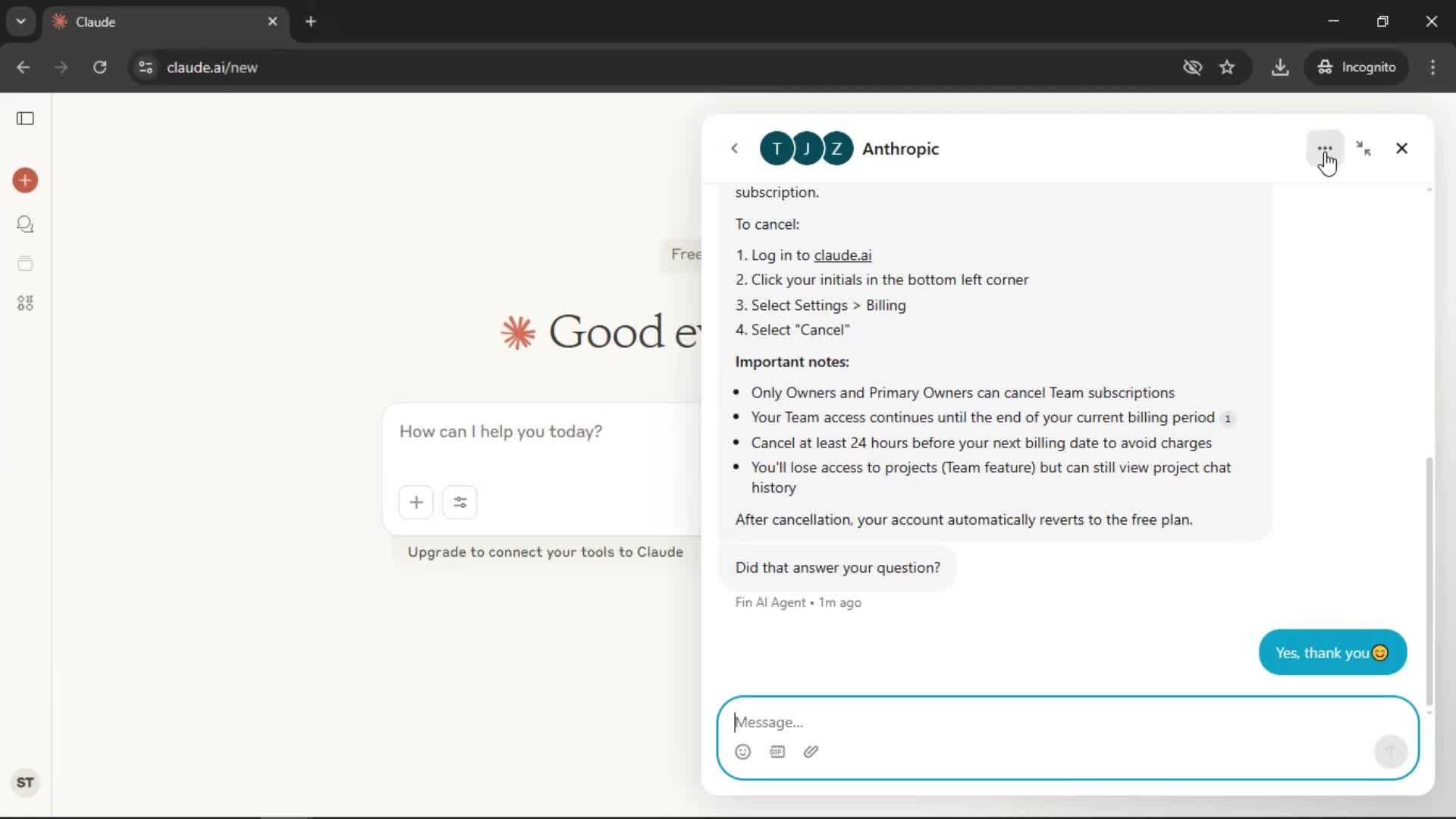 Help center screenshot
