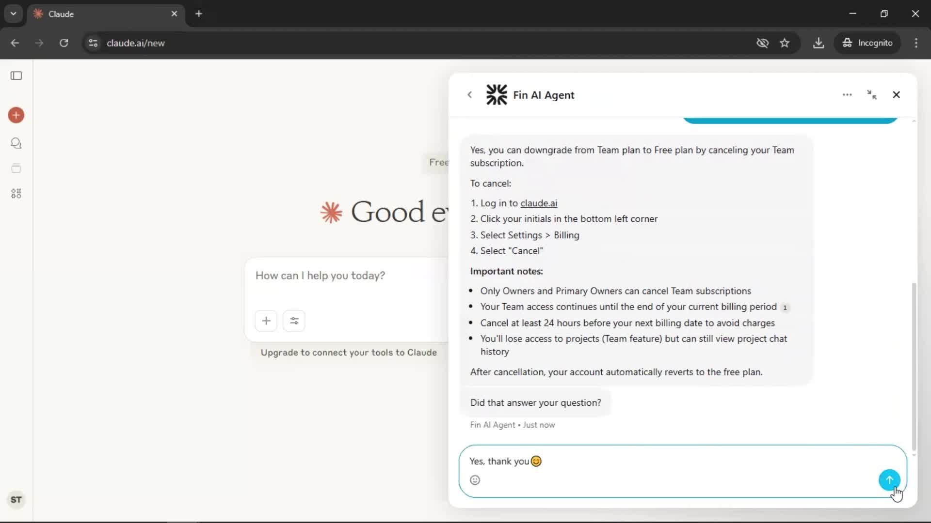 Help center screenshot
