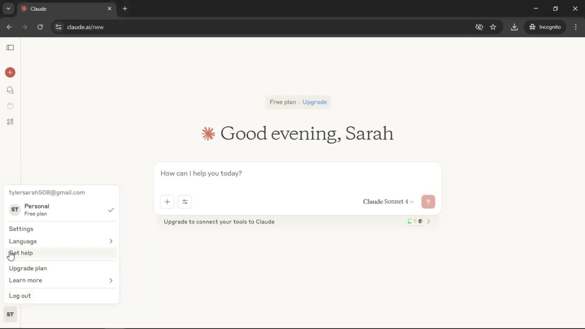 Help center screenshot