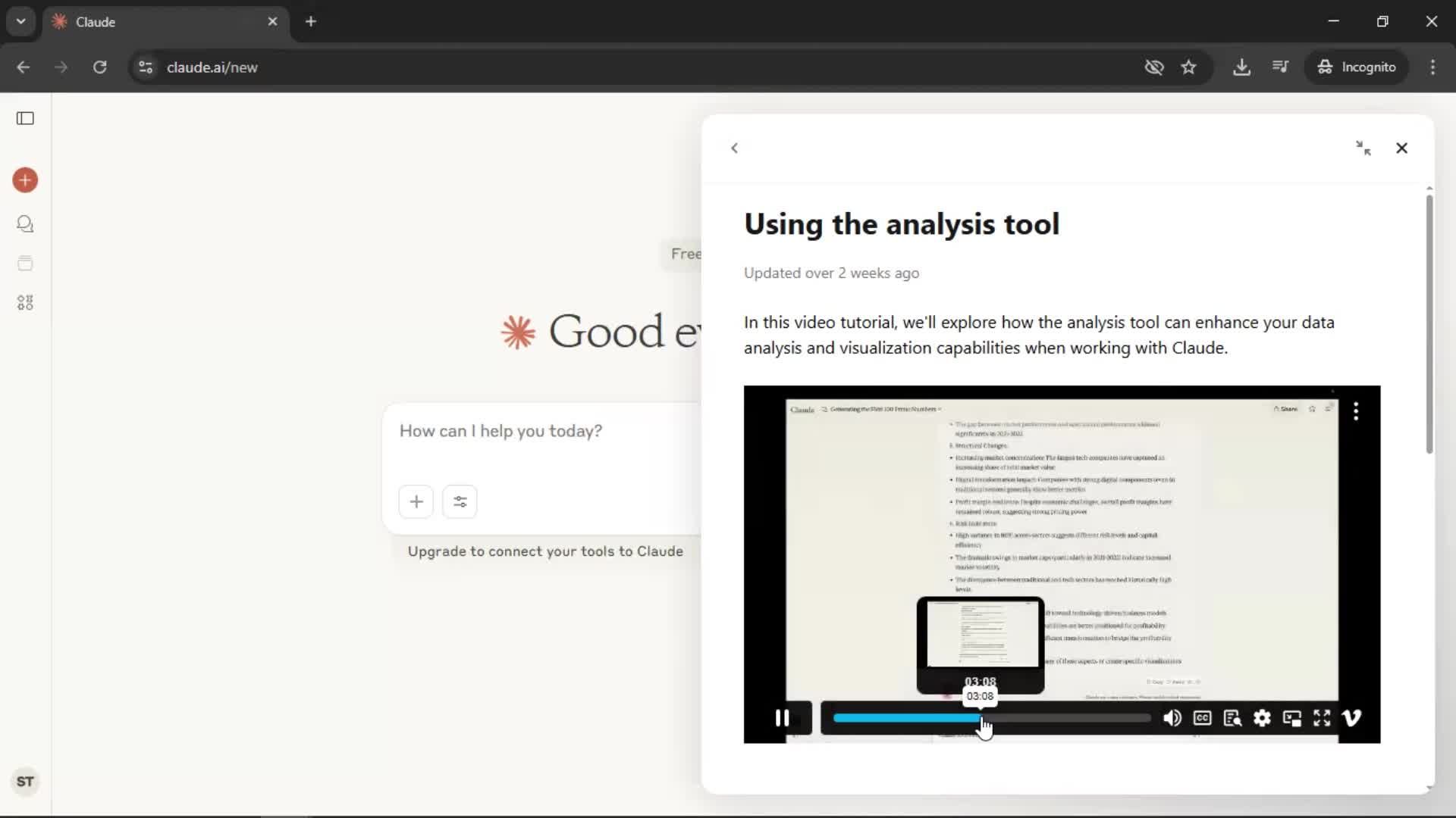Help center screenshot