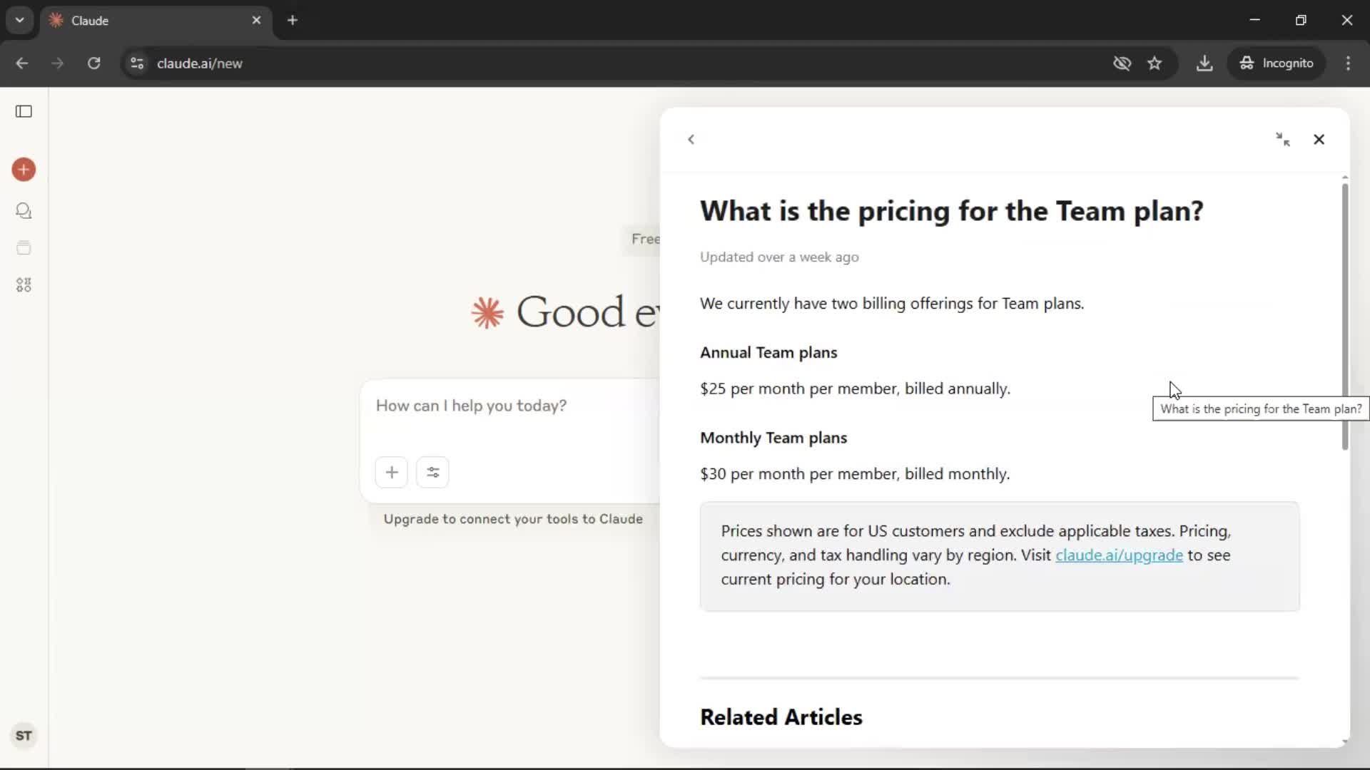 Help center screenshot