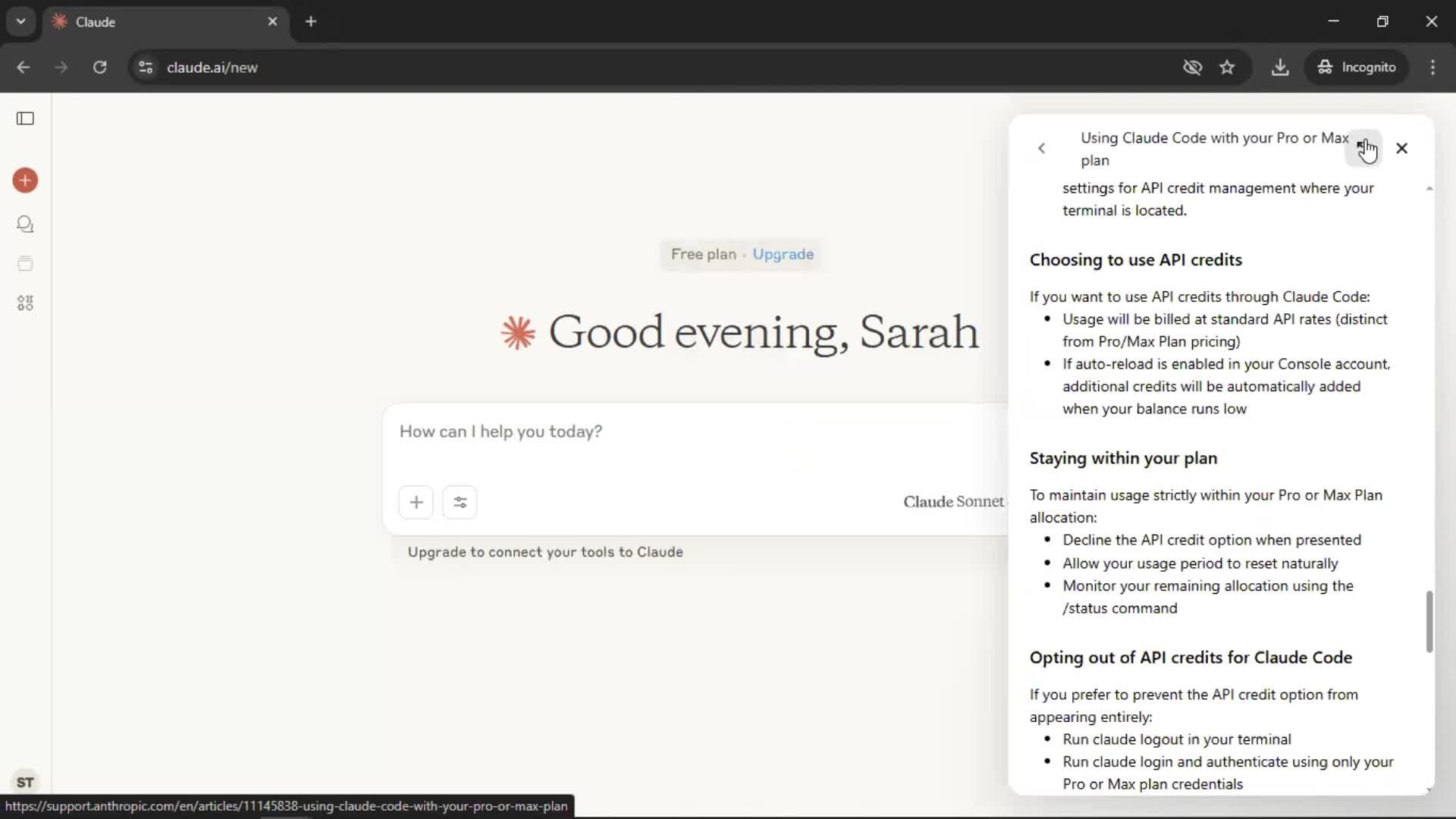 Help center screenshot