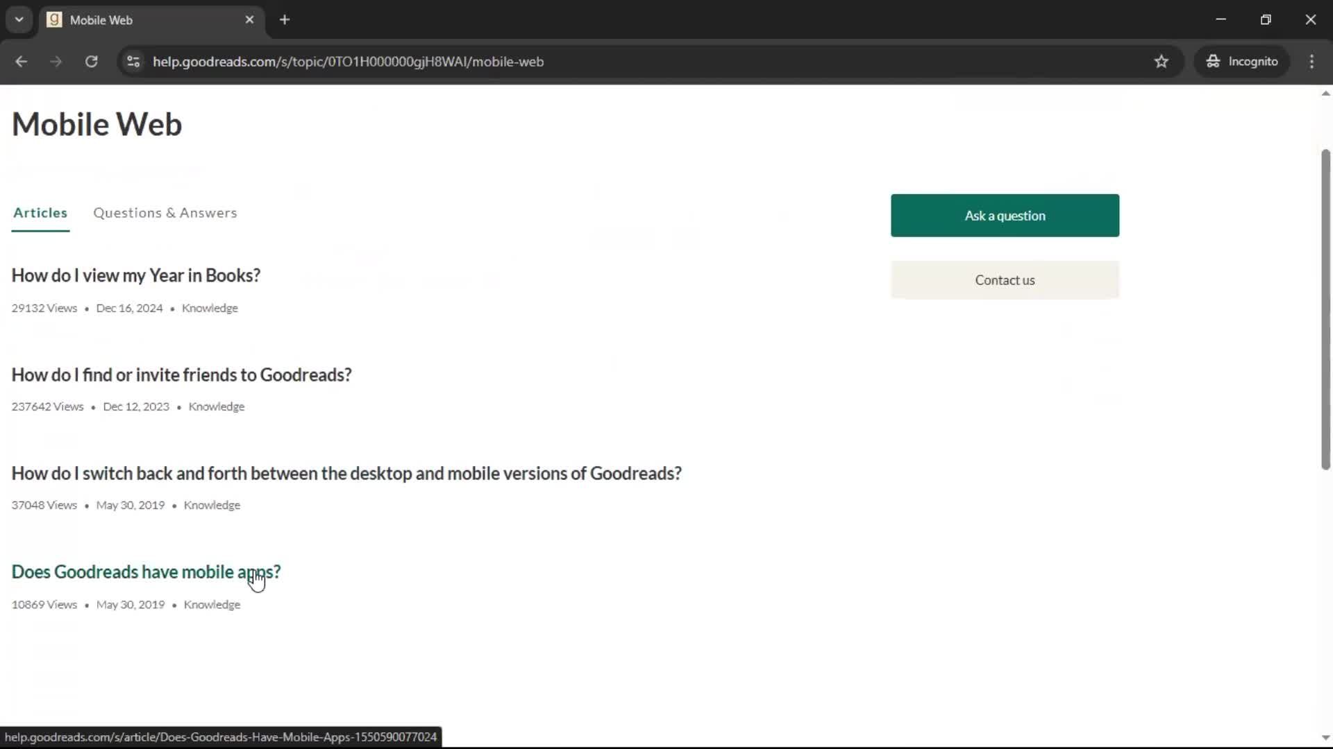 Help center screenshot