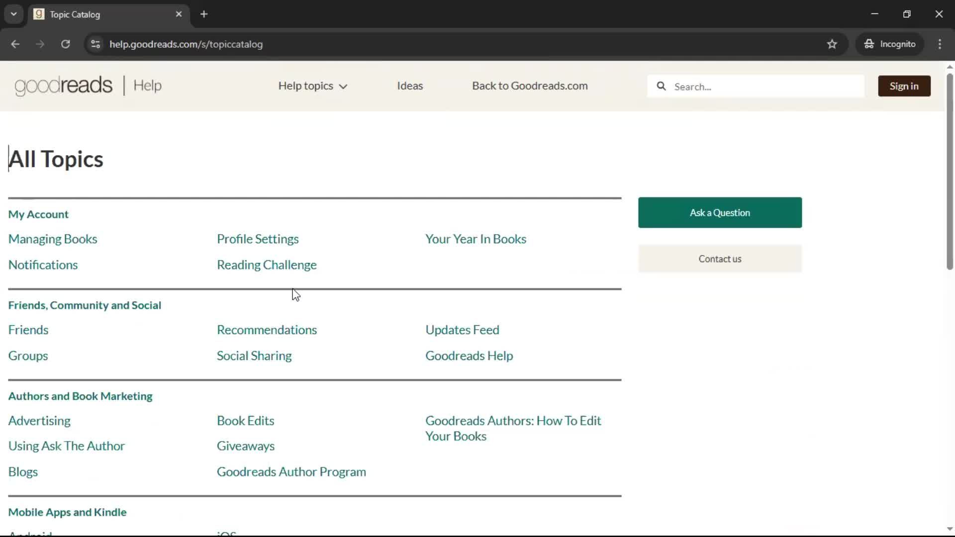 Help center screenshot