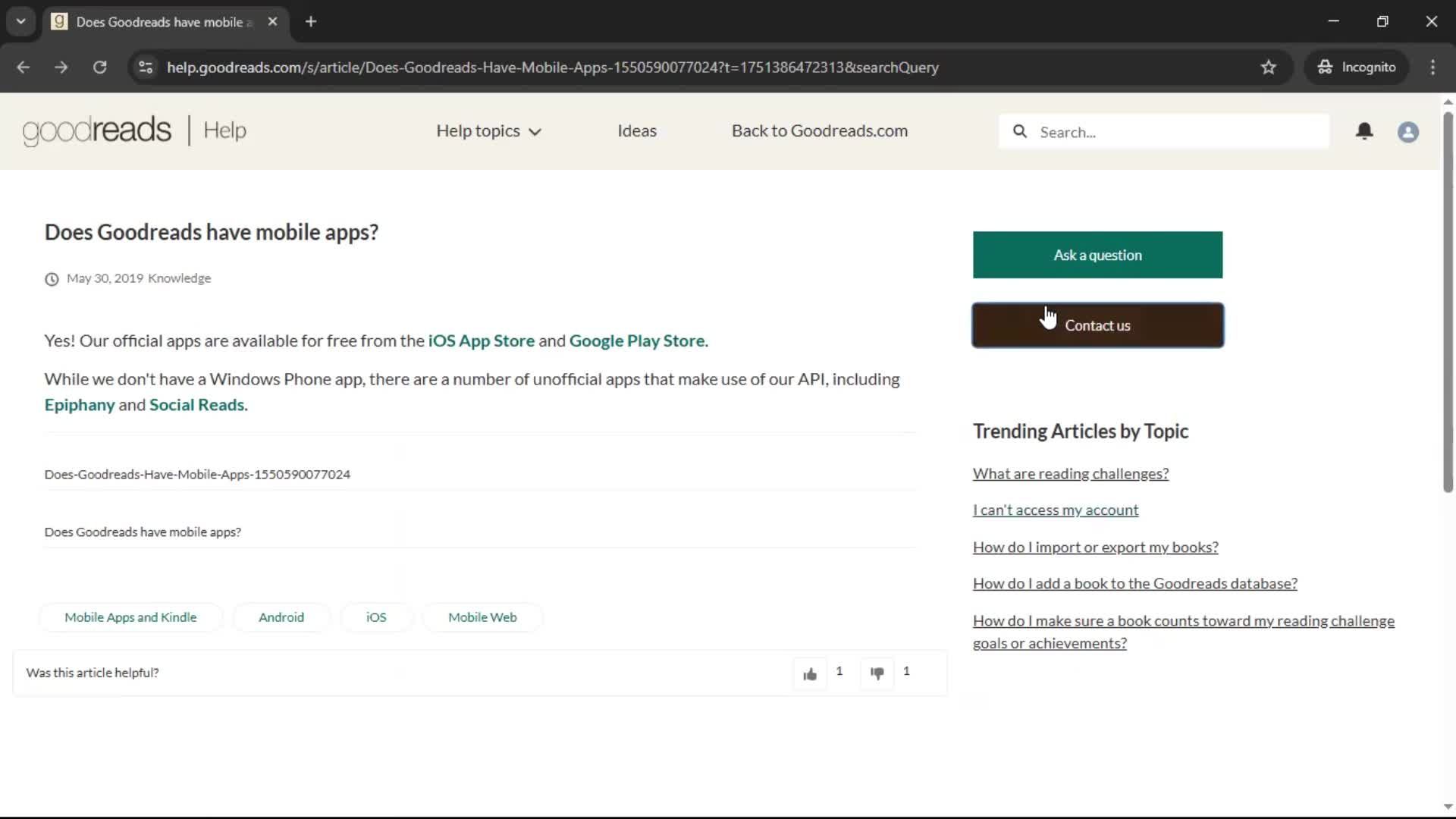 Help center screenshot