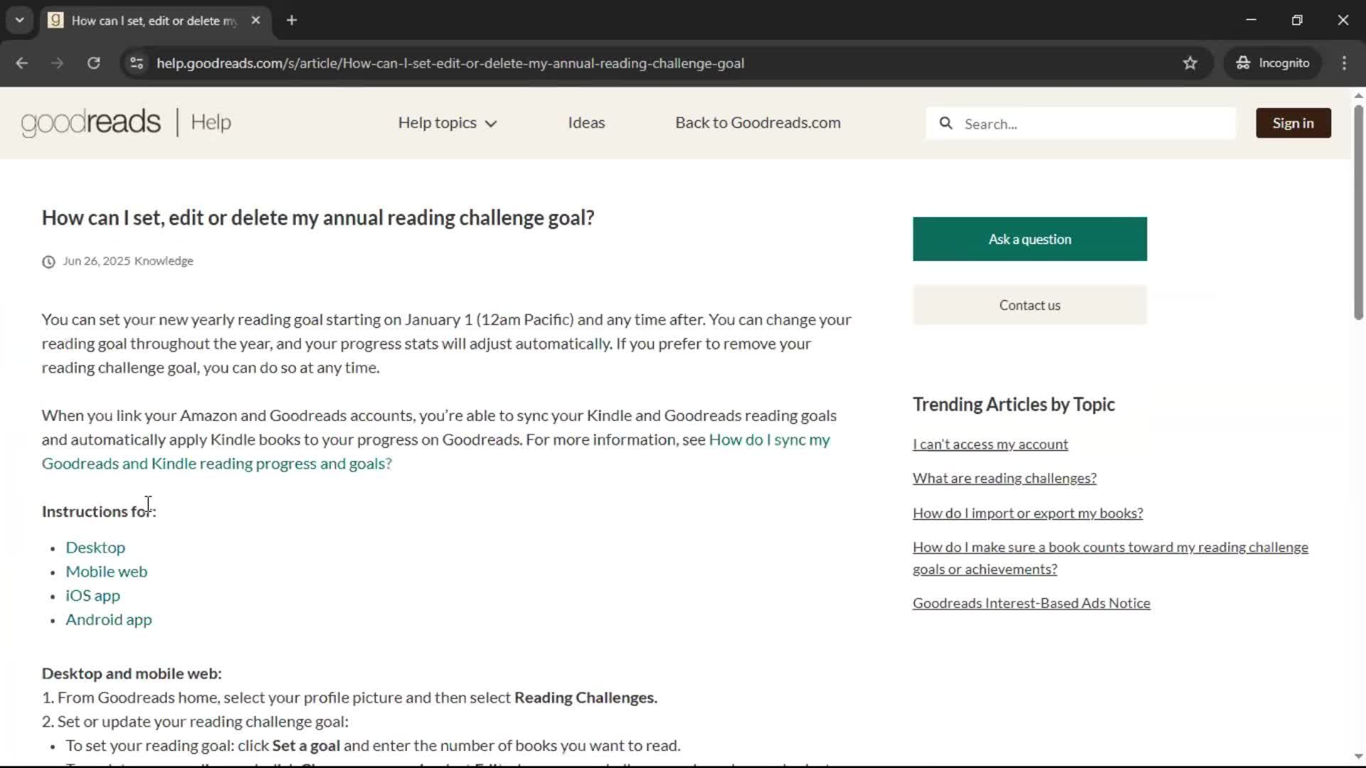 Help center screenshot