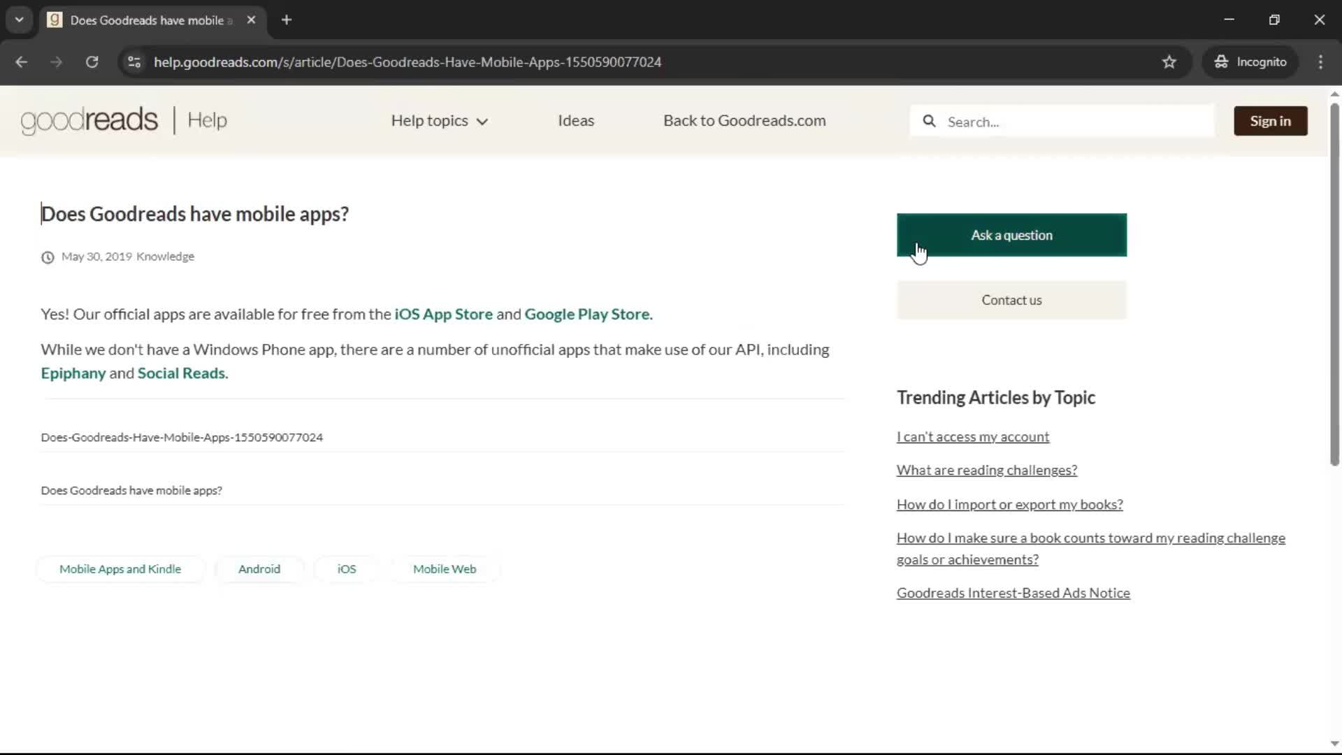 Help center screenshot