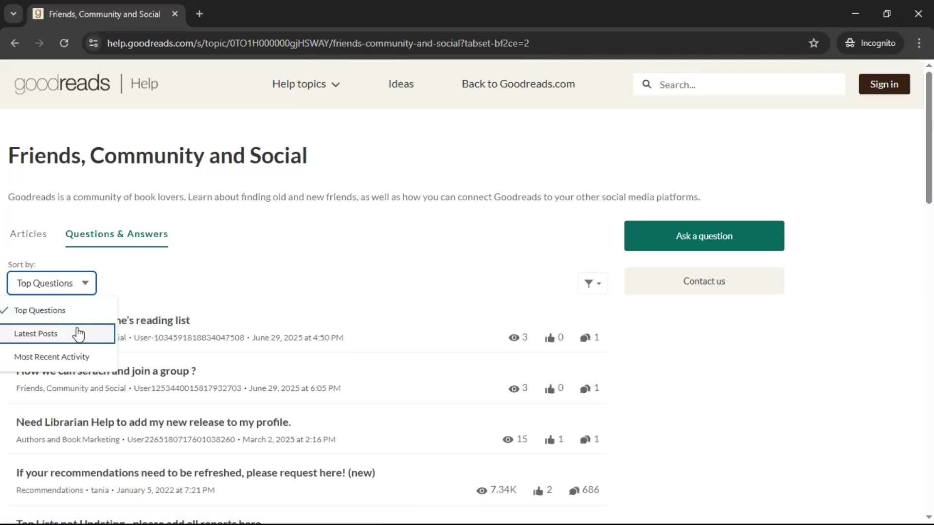 Help center screenshot