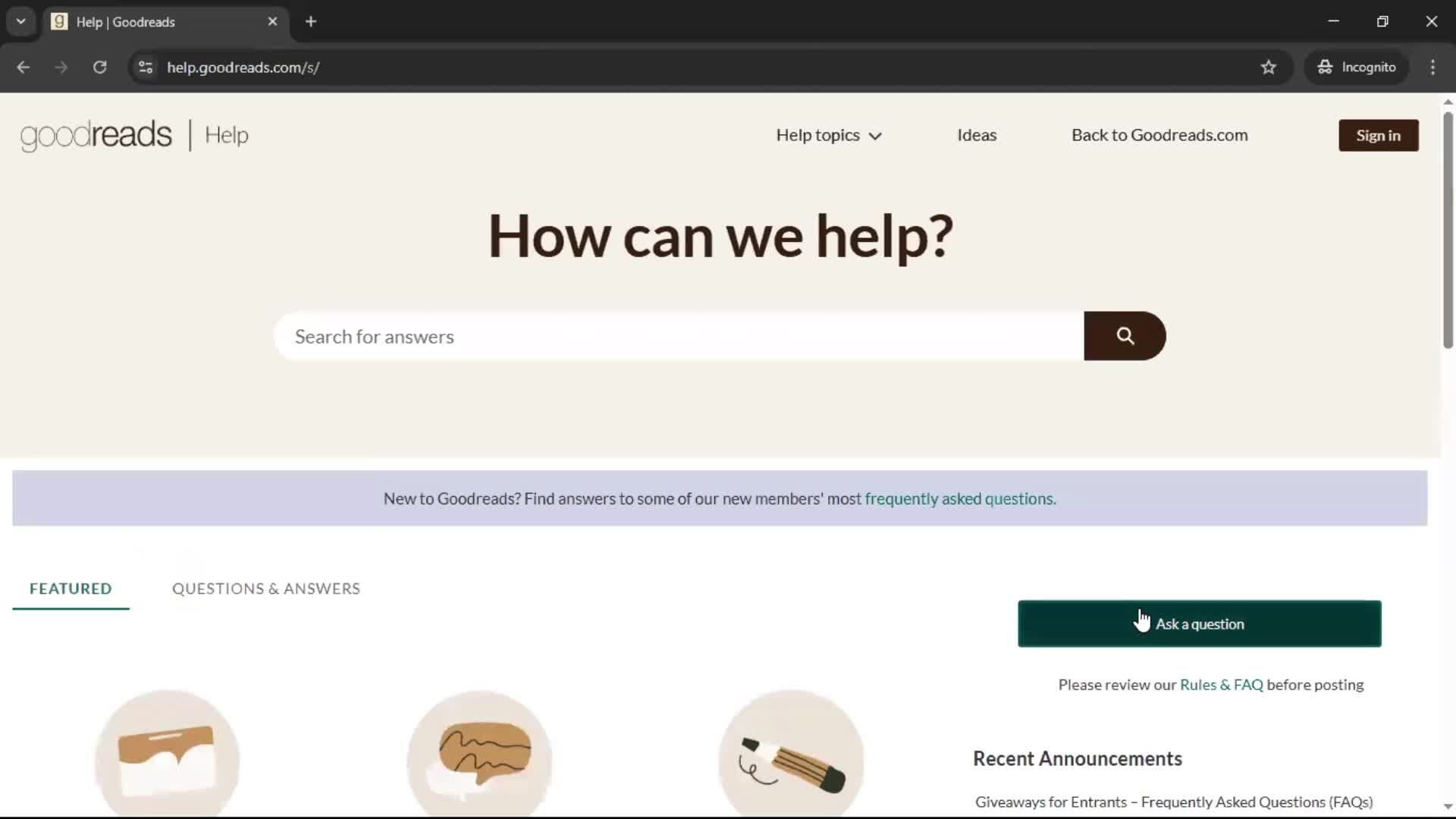 Help center screenshot