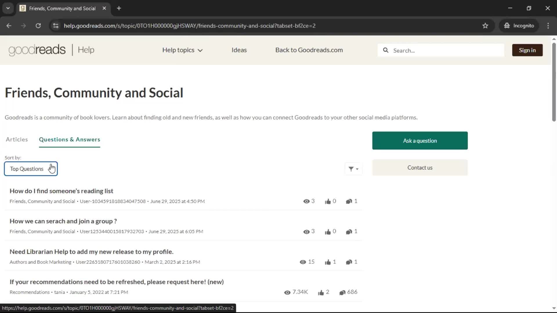Help center screenshot