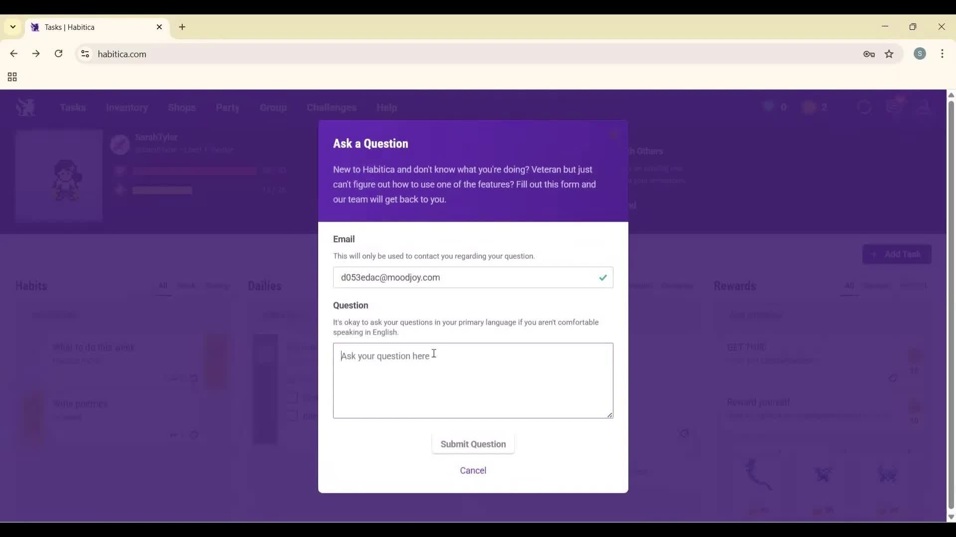Help center screenshot