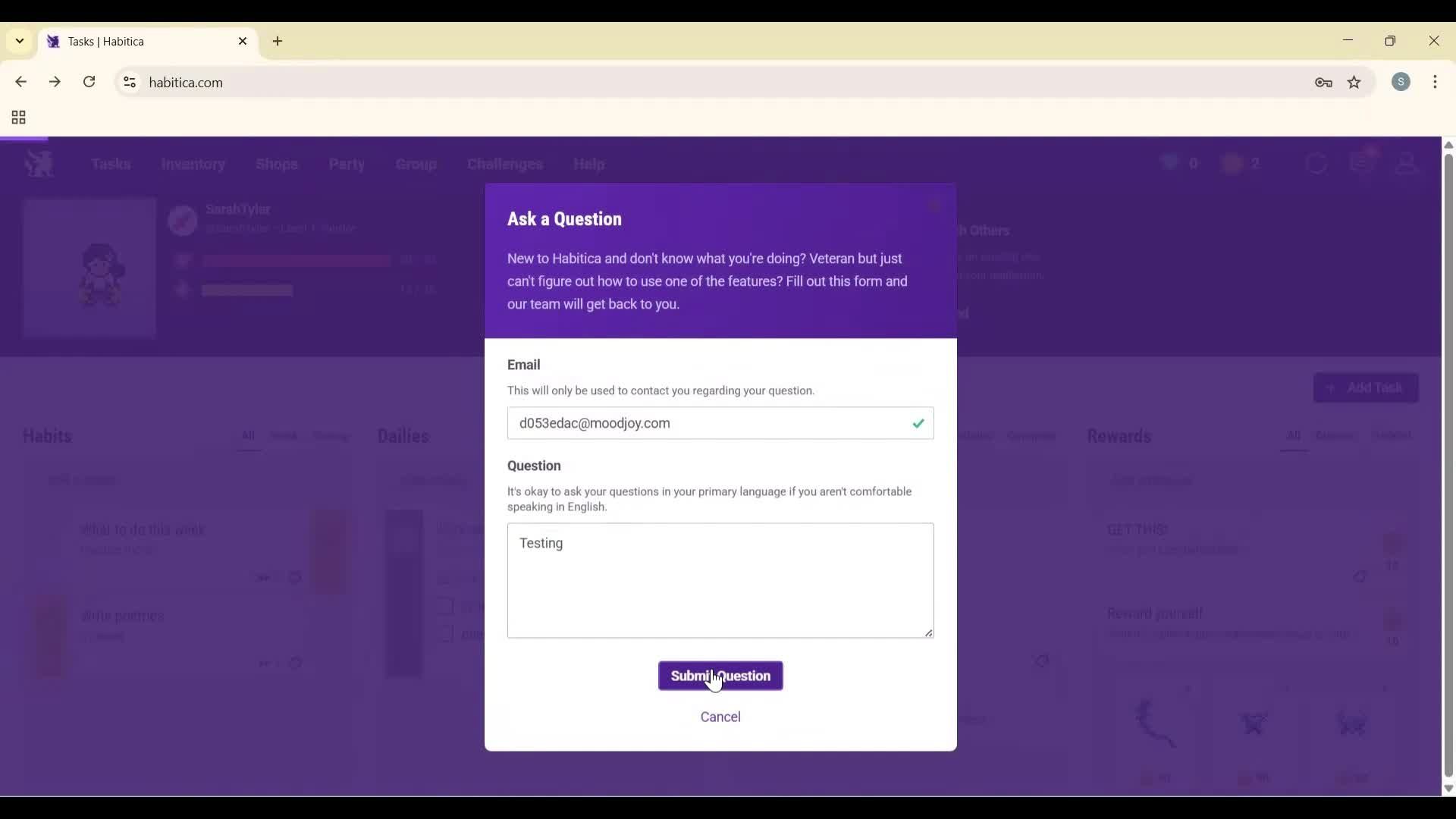 Help center screenshot
