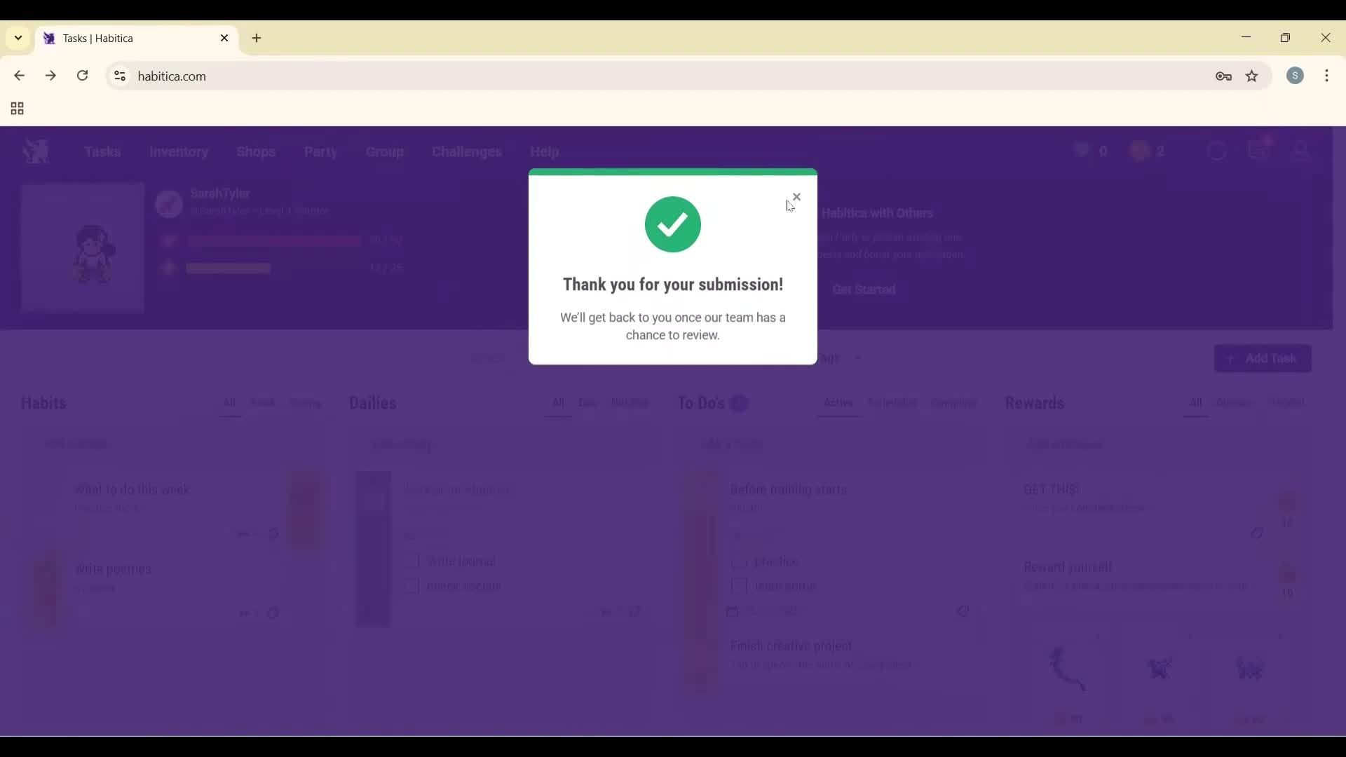 Help center screenshot