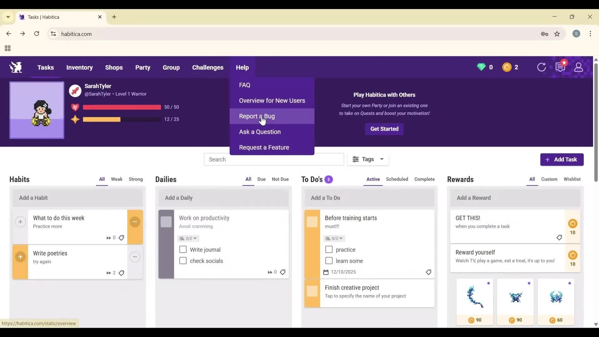 Help center screenshot