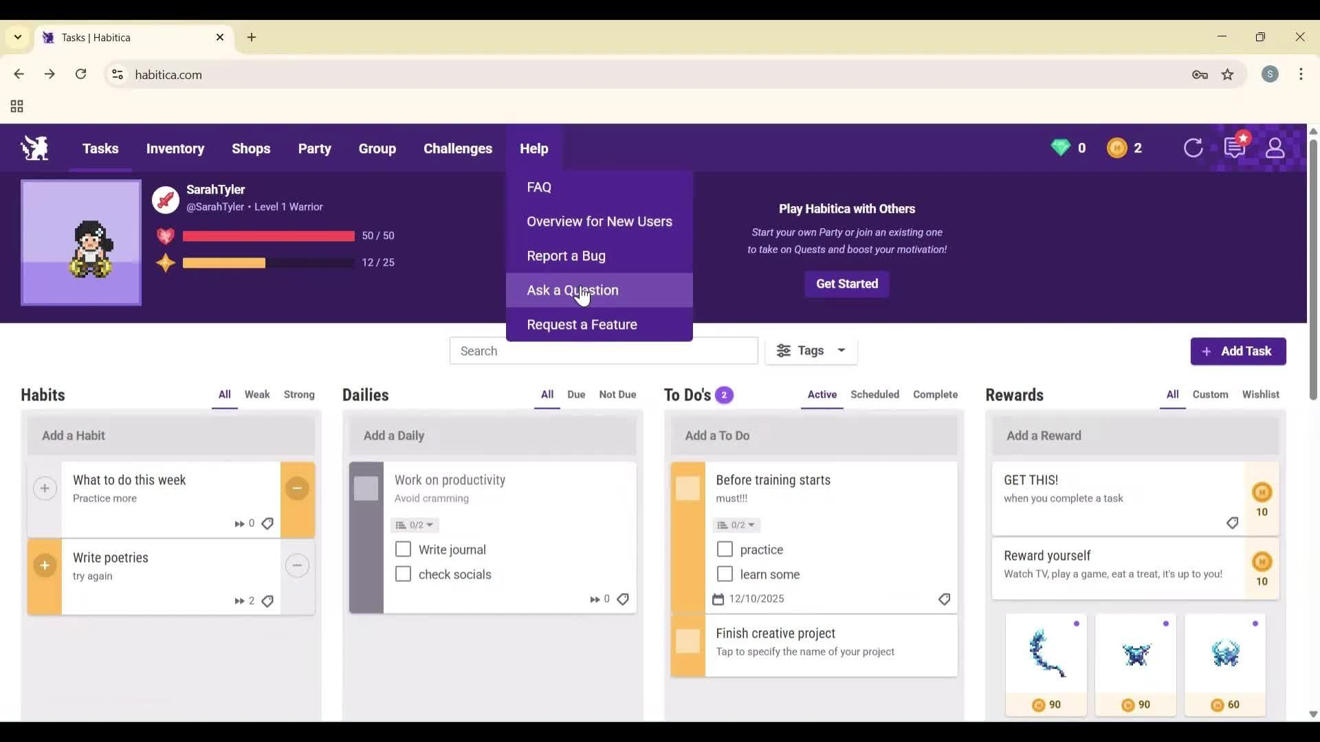 Help center screenshot