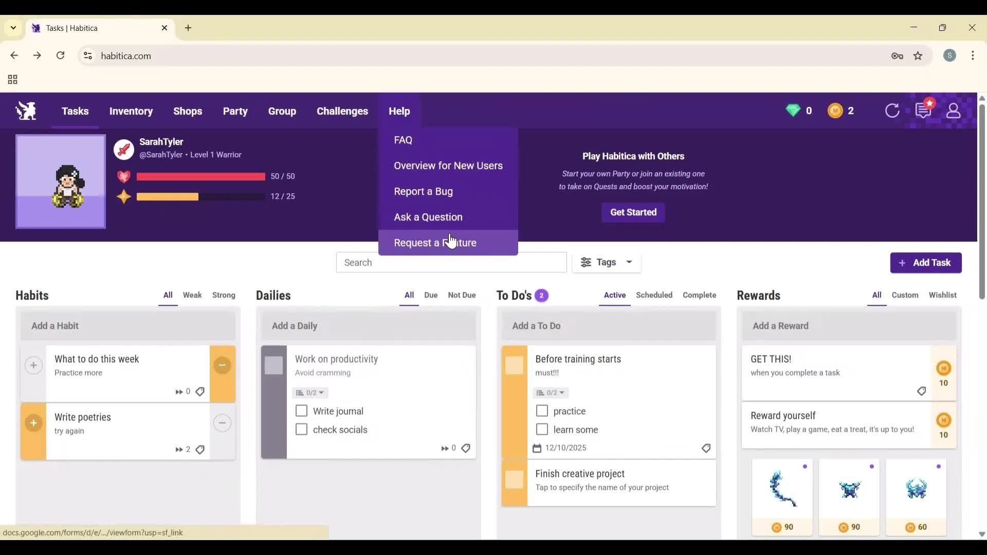 Help center screenshot
