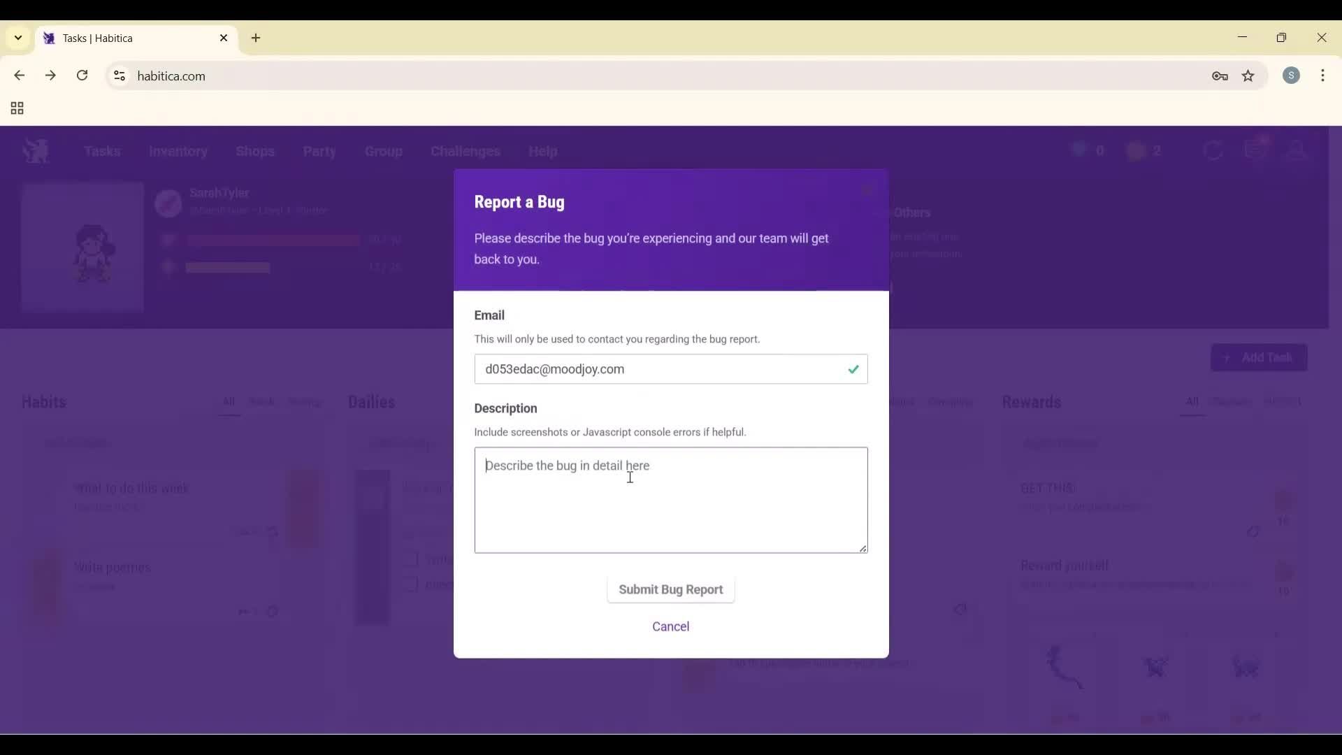 Help center screenshot