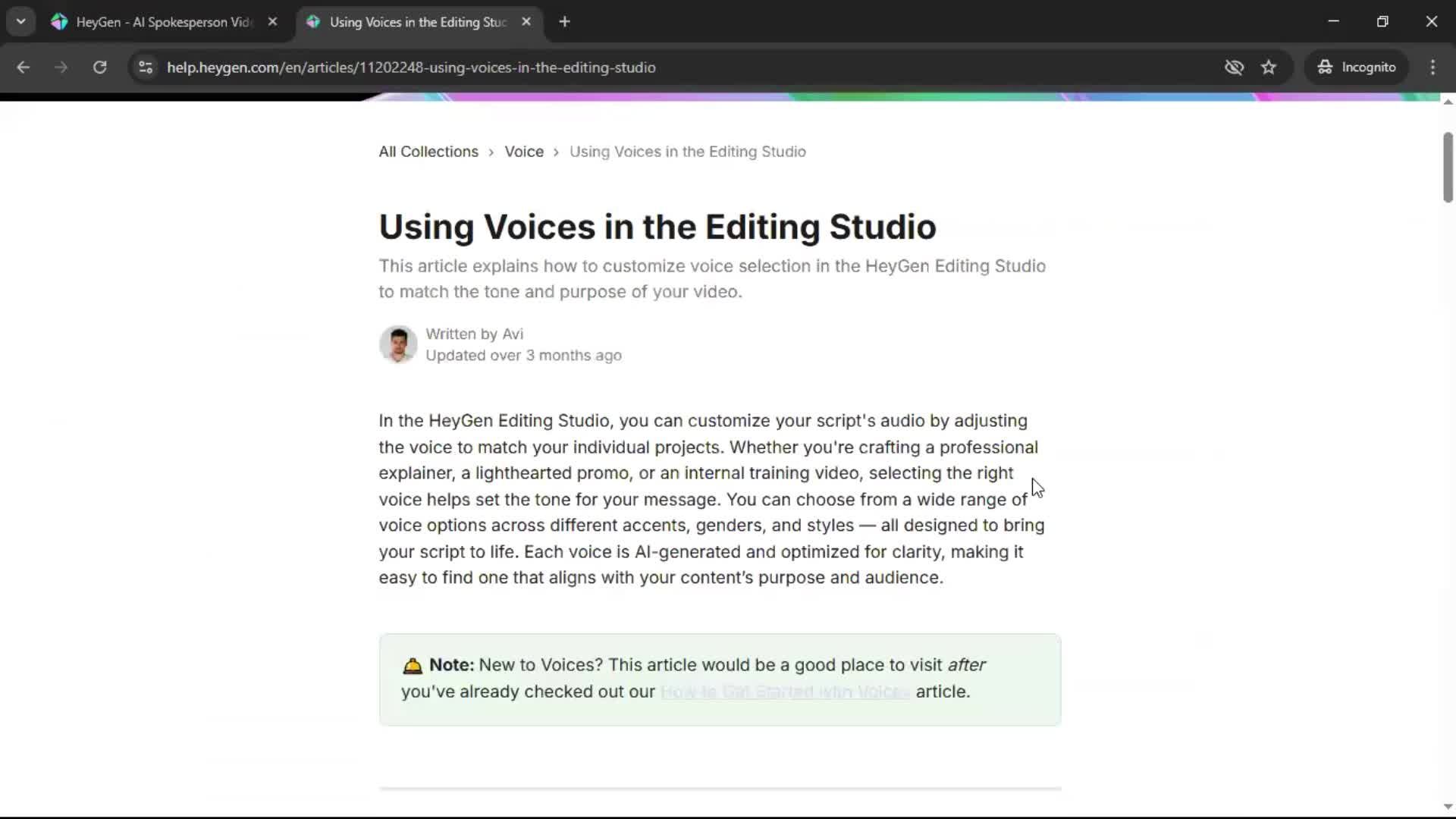Help center screenshot